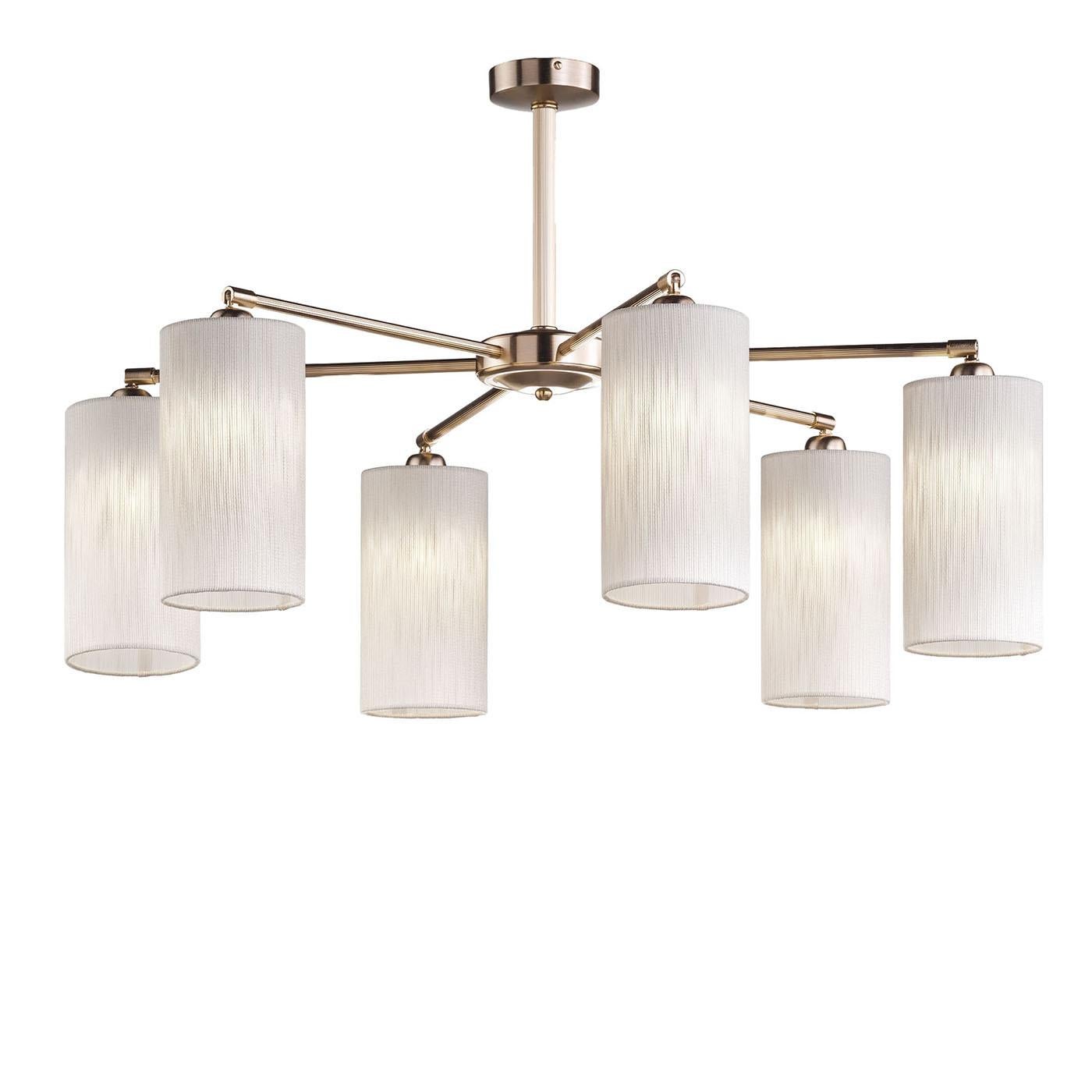 Slim 6-light Beige Brass Tube Chandelier by Il Paralume Marina For Sale 1