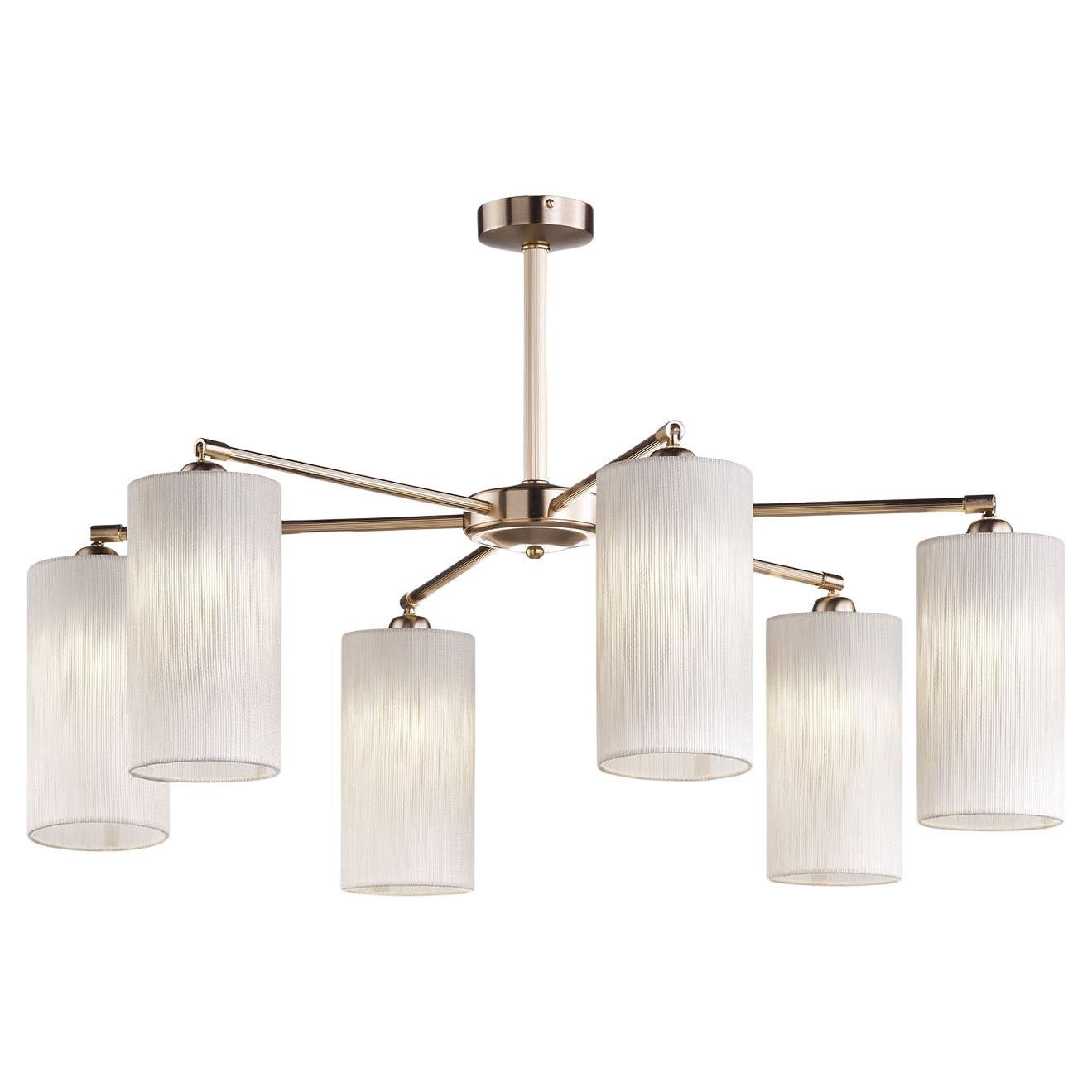 Slim 6-light Beige Brass Tube Chandelier by Il Paralume Marina For Sale