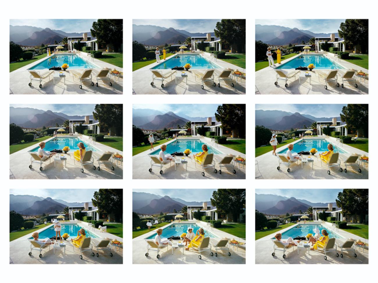 A Poolside Story 
1970
by Slim Aarons

Slim Aarons Limited Estate Edition

Composite contact sheet of the Kaufmann House in Palm Springs 1970.

unframed
c type print
printed 2023
20 x 24"  - paper size

Limited to 150 prints only – regardless of