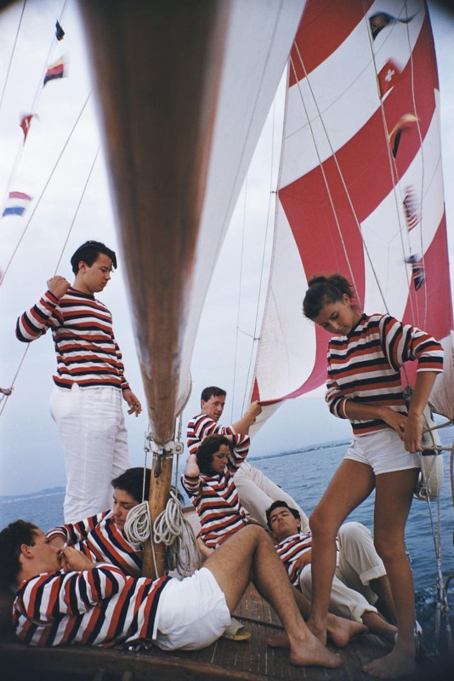 Adriatic Sailors 
1956
by Slim Aarons

Slim Aarons Limited Estate Edition

Young holidaymakers from Milan enjoy a sail on the Adriatic, 1956

unframed
c type print
printed 2023
24 x 20"  - paper size

Limited to 150 prints only – regardless of paper
