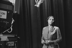 Retro American contralto Marian Anderson filming The American Road television special