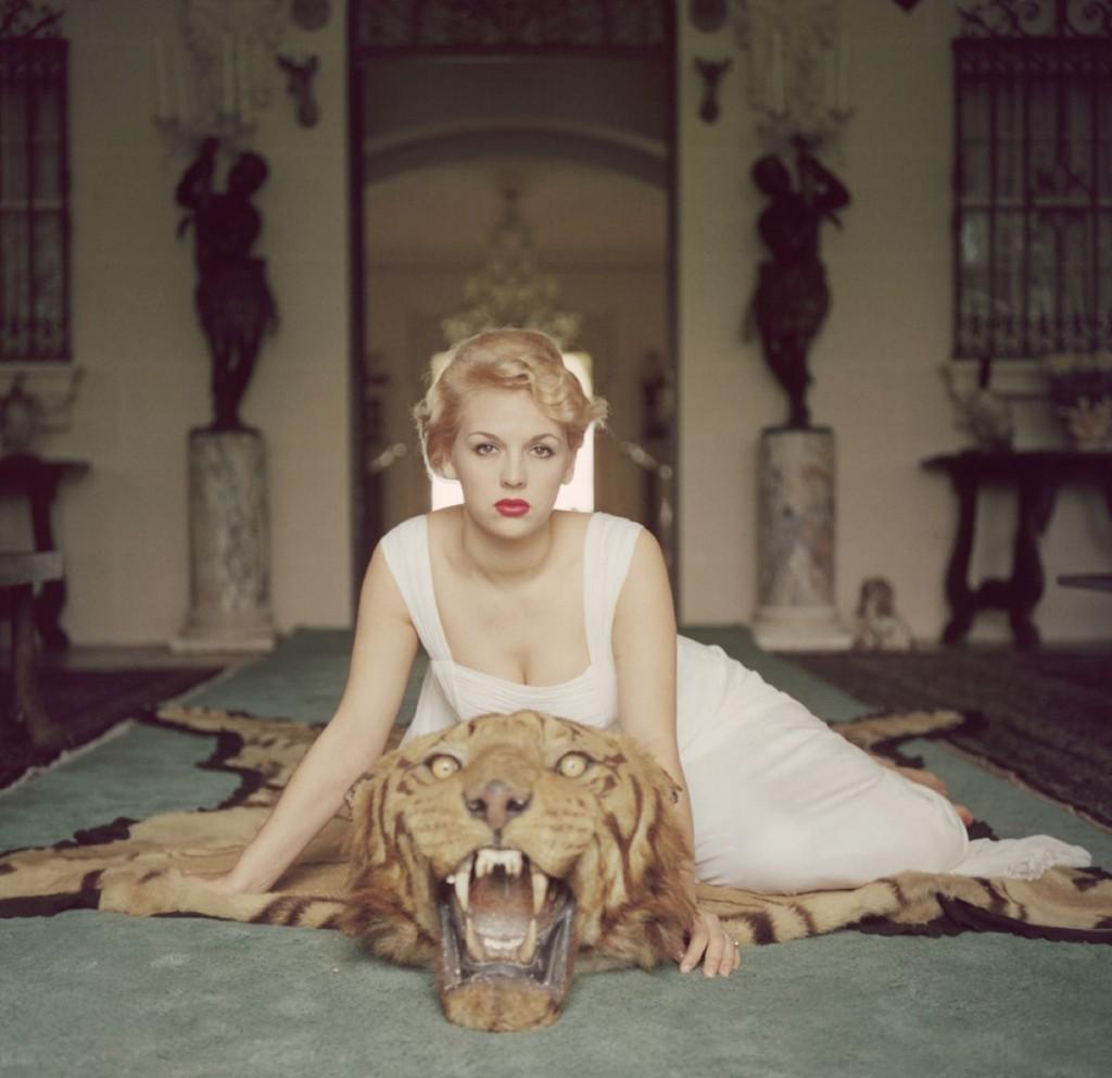 'Beauty And The Beast' 1959 

Slim Aarons Limited Edition Estate Print - Oversize

Mrs. George (Daphne) Cameron sits on a tiger pelt in the trophy room of Laddie Sanford’s Palm Beach house.

(Photo by Slim Aarons)


C Print
Produced from the