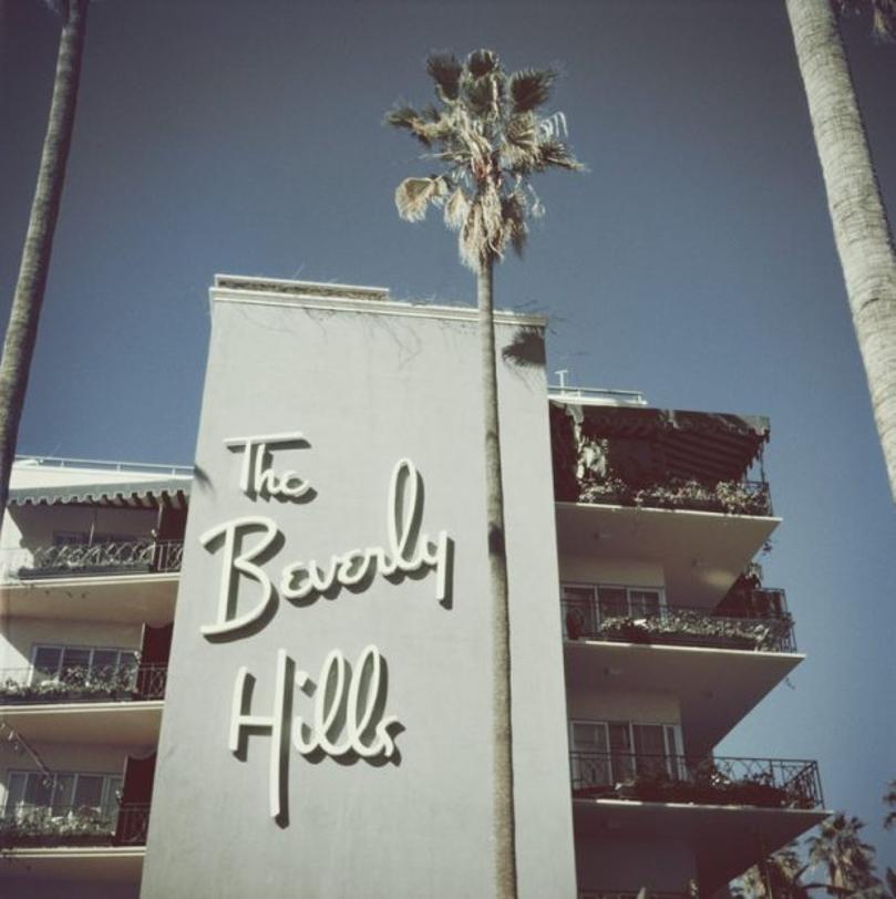 Beverly Hills Hotel 
1957
by Slim Aarons

Slim Aarons Limited Estate Edition

 The sign on the side of the Beverly Hills Hotel on Sunset Boulevard in California, 1957

unframed
c type print
printed 2023
20 x 20"  - paper size


Limited to 150 prints