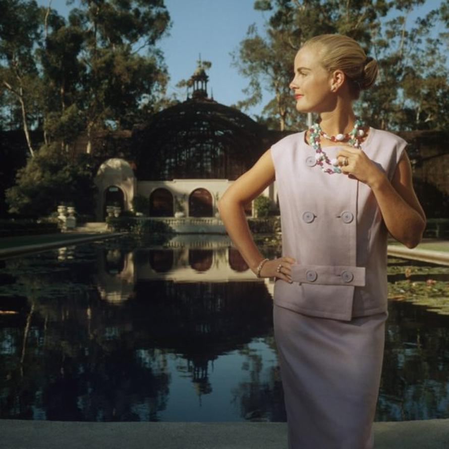 California Fashion 
1956
by Slim Aarons

Slim Aarons Limited Estate Edition

A woman posing by an ornamental pond, wearing a sleeveless, two-piece outfit, San Diego, California, October 1956.

unframed
c type print
printed 2023
20 x 20"  - paper