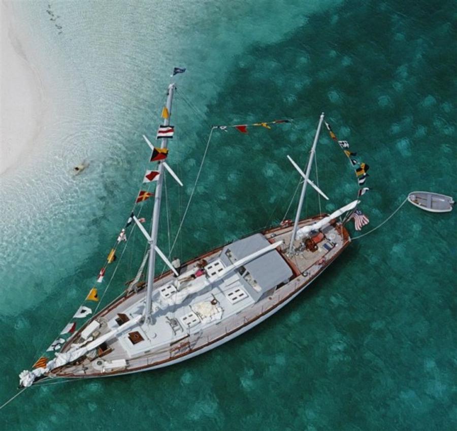 Charter Ketch 
1960
by Slim Aarons

Slim Aarons Limited Estate Edition

Sixty eight foot charter ketch ‘Traveller II’ at anchor in the lee of Stocking Island, across the harbour from George Town, Exuma. A Wonderful Time – Slim Aarons

unframed
c