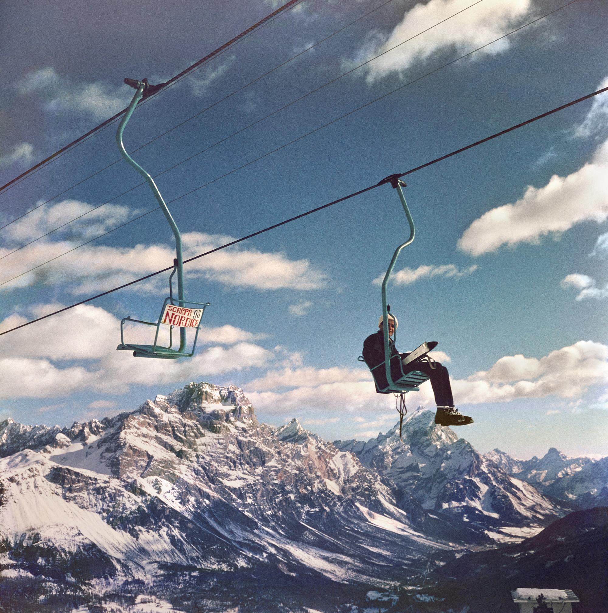 Slim Aarons Color Photograph - Cortina D'Ampezzo, Ski Lift, 1960 (Unseen)