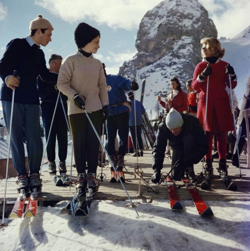 Cortina D’Ampezzo 
1962
by Slim Aarons

Slim Aarons Limited Estate Edition

 Skiers at Cortina D’Ampezzo in Italy, 1962

unframed
c type
printed 2023
20 x 20"  - paper size


Limited to 150 prints only – regardless of paper size

blind embossed Slim
