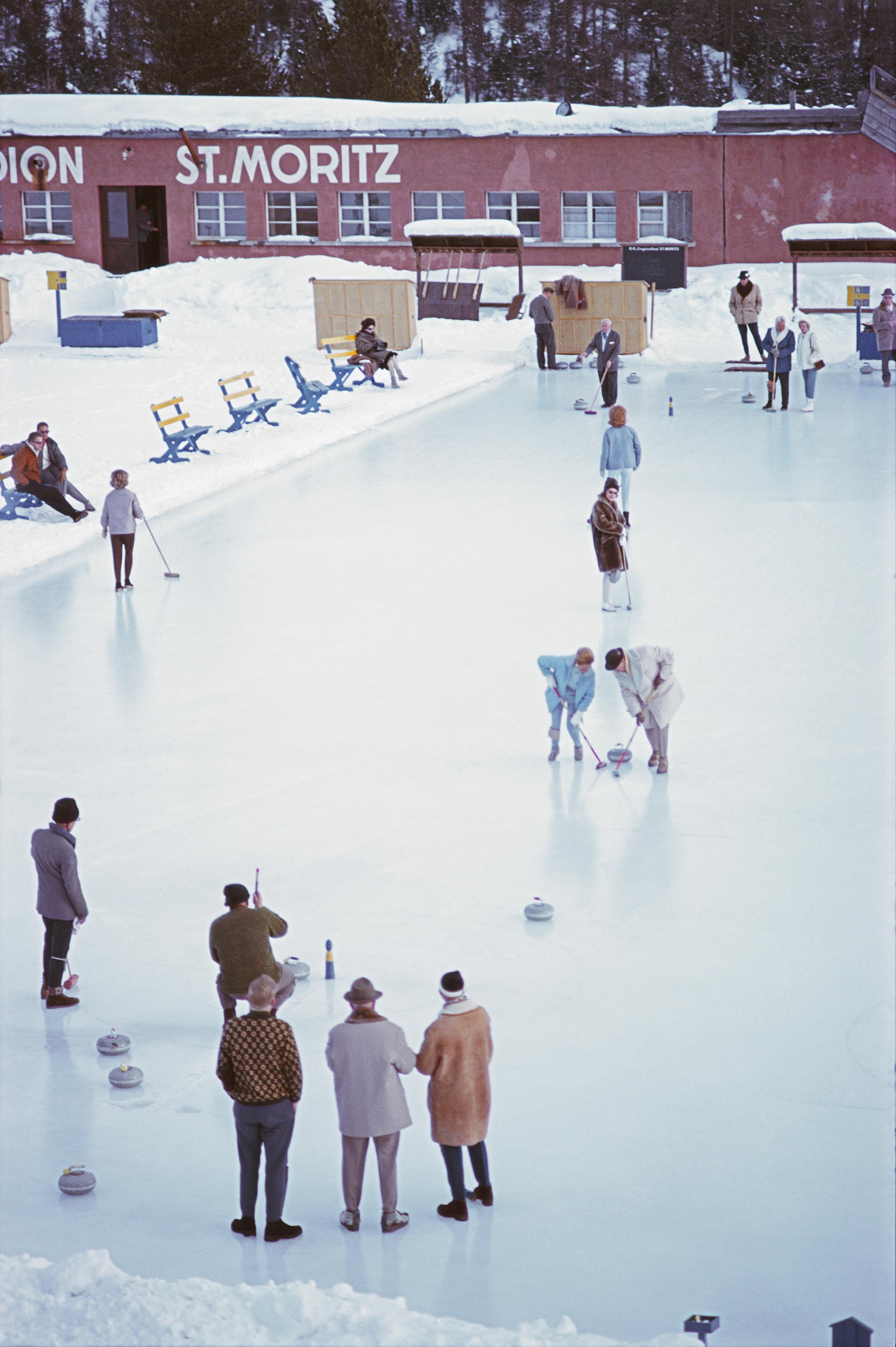 Slim Aarons Portrait Photograph - Curling at St. Moritz, Estate Edition