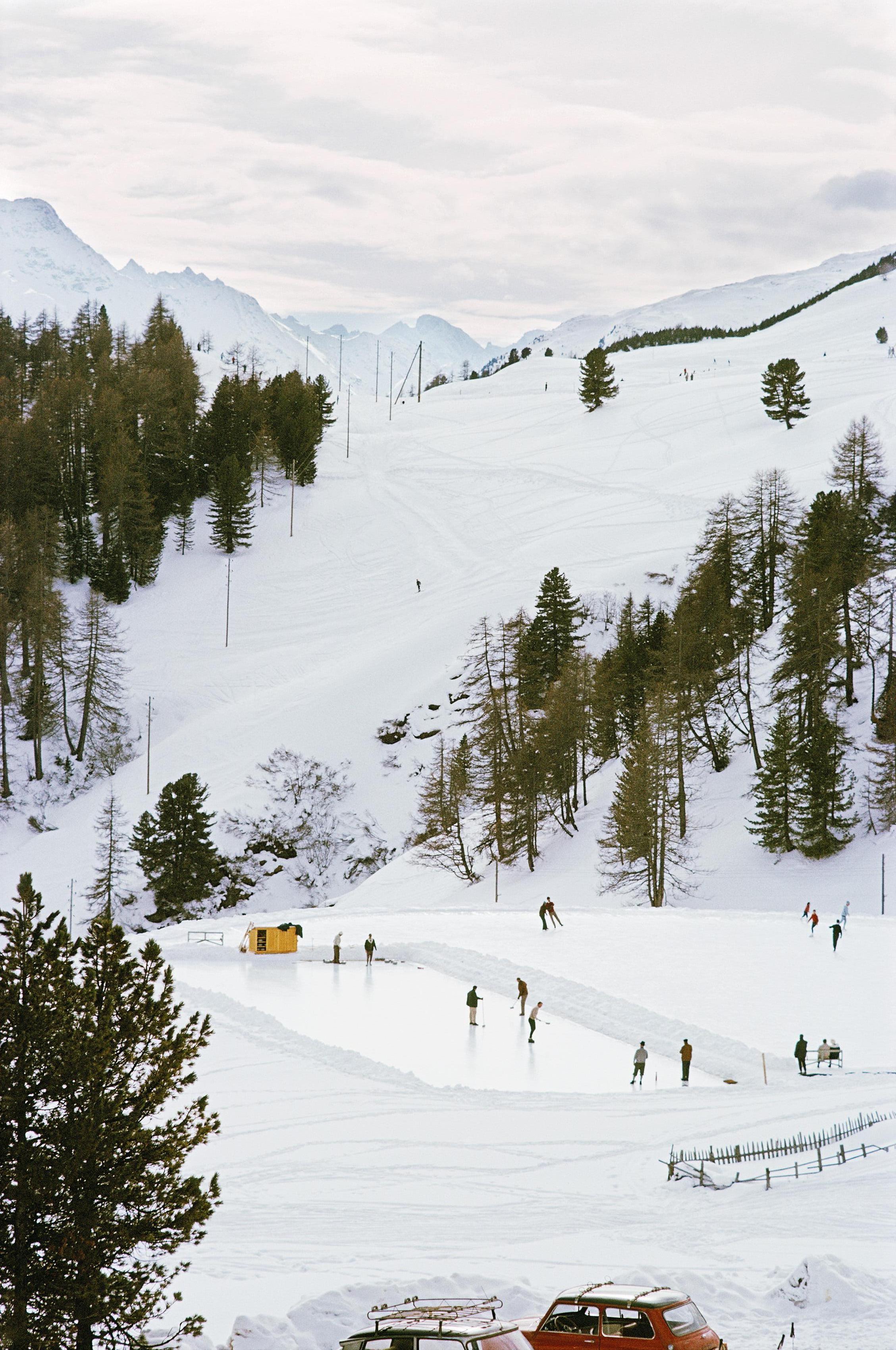 Slim Aarons Color Photograph - Curling at St. Moritz, Estate Edition