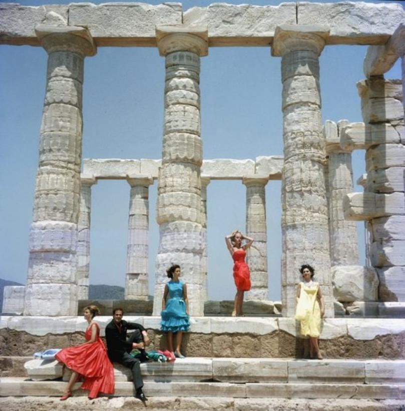 Dimitris Kritsas 
1961
by Slim Aarons

Slim Aarons Limited Estate Edition

 Dimitris Kritsas, a fashionable young couturier, poses among the gleaming Doric columns of the temple to Poseidon at Sounion, circa 1961.

unframed
c type print
printed