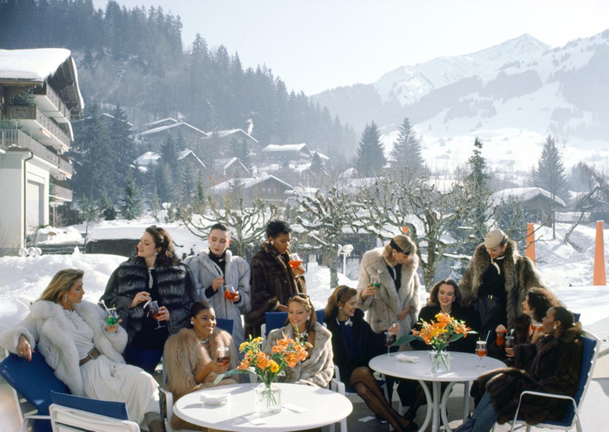 Drinks At Gstaad 
1984
by Slim Aarons

Slim Aarons Limited Estate Edition

Models from Parisian jeweller M. Gerard enjoying drinks on the terrace of The Palace Hotel in Gstaad, Switzerland, 1984. 

unframed
c type print
printed 2023
16×20 inches -