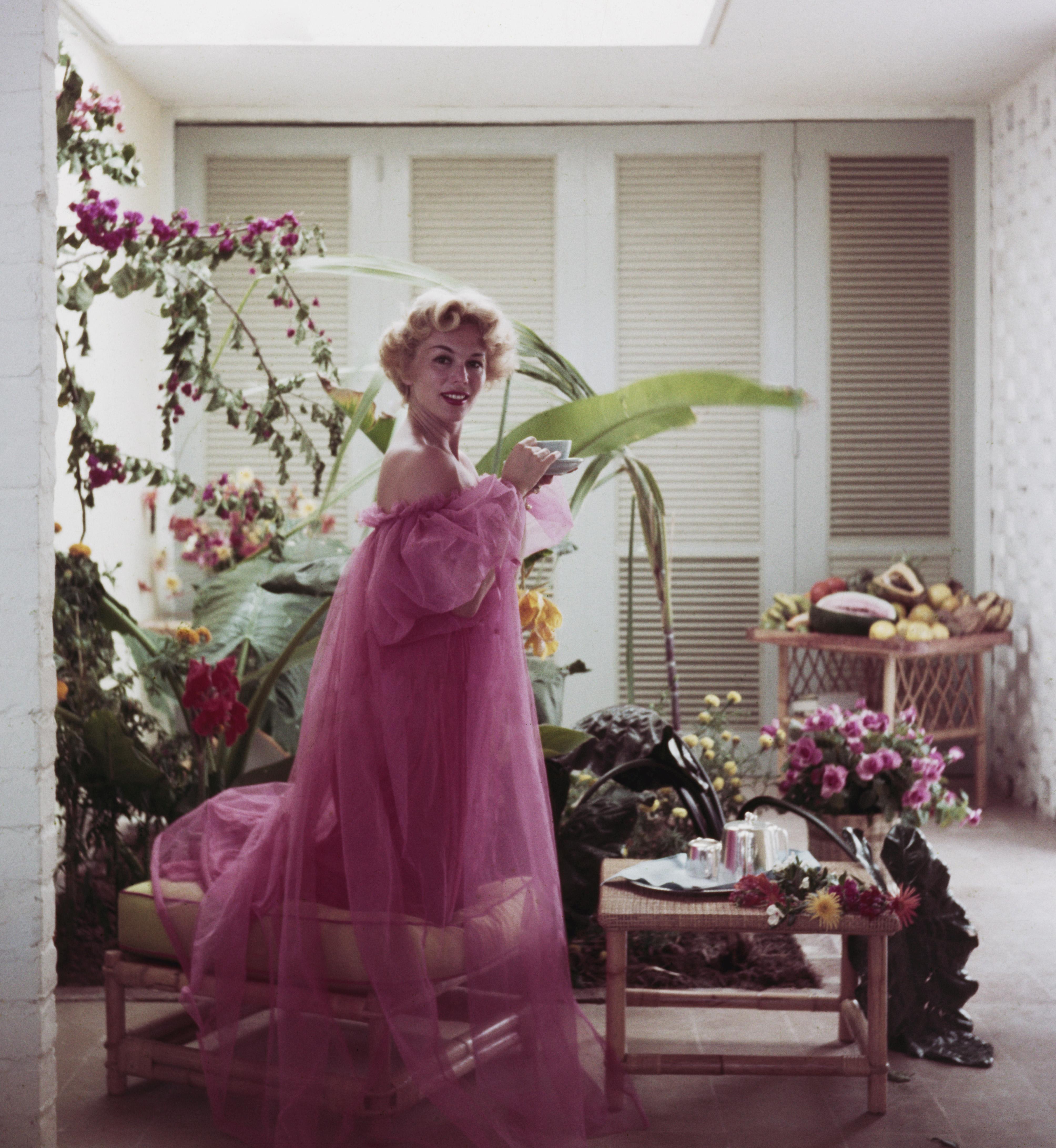 Slim Aarons Color Photograph - Eva Gabor, Estate Edition Photograph, Midcentury Classic Hollywood, Vintage Pink