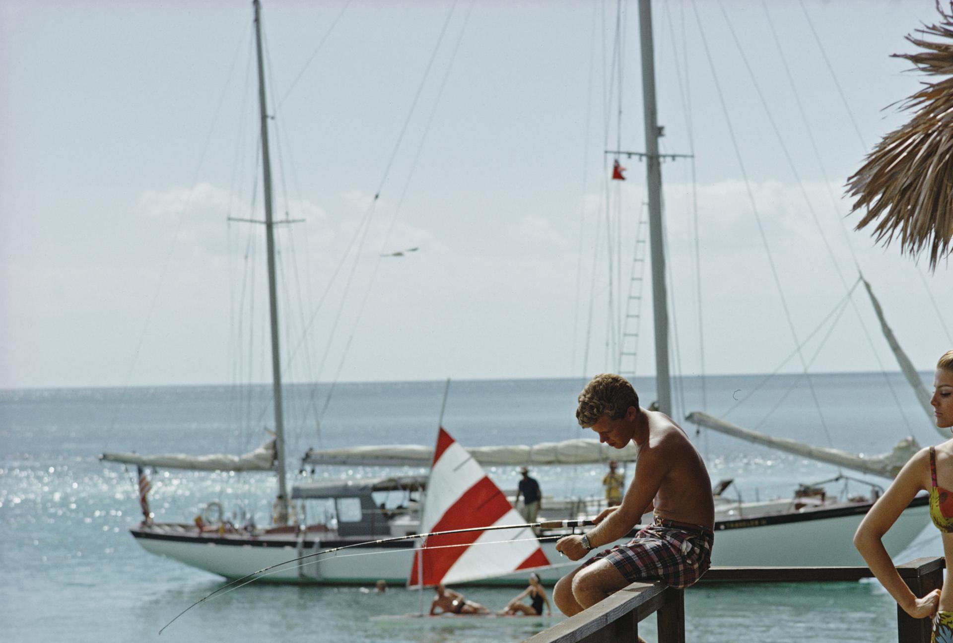Fishing On Honeymoon Porch, Bahamas, Estate Edition, Portrait Photograph For Sale 1
