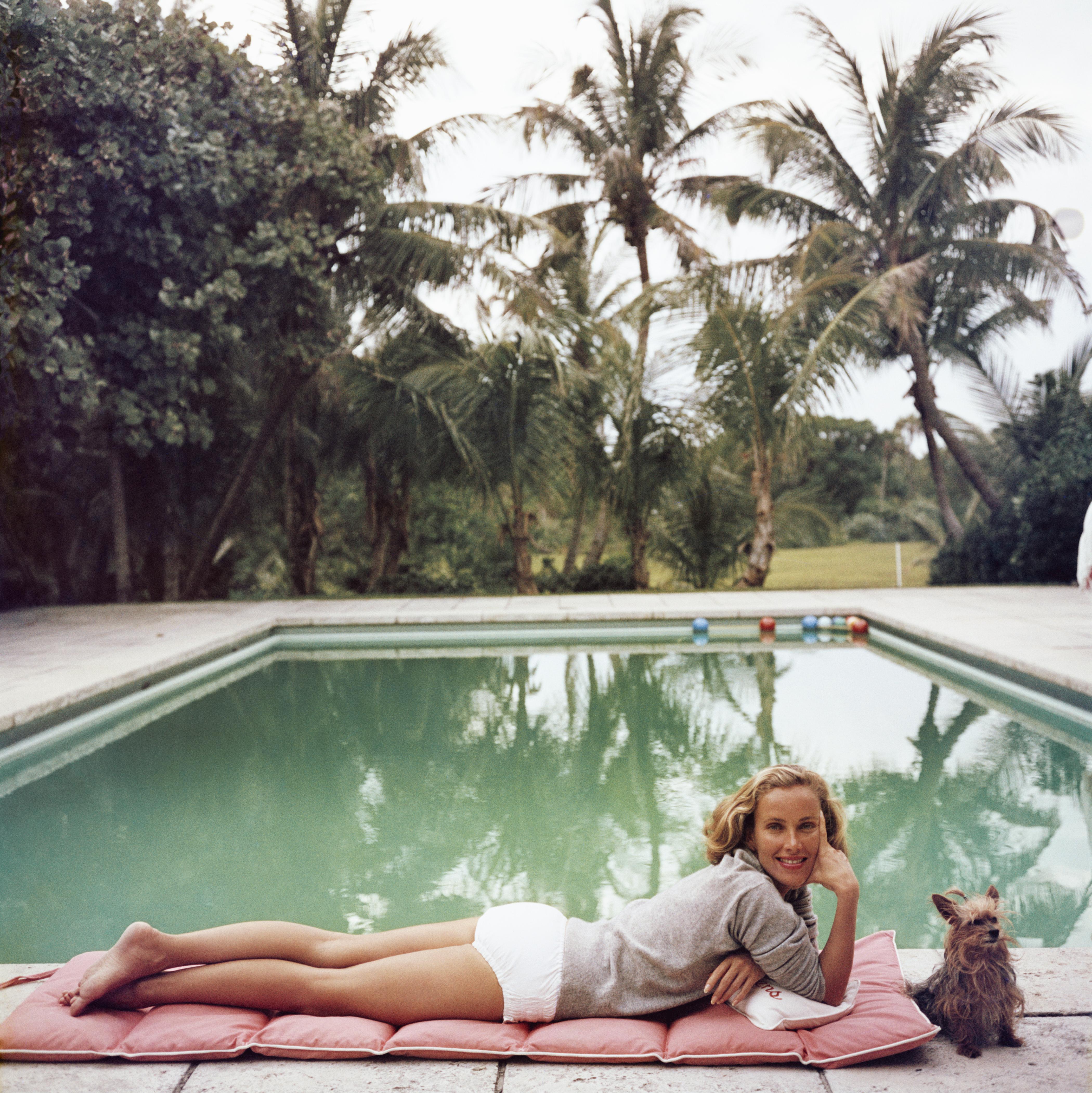 Slim Aarons Landscape Photograph - Having a Topping Time, Estate Edition (Vintage Poolside, Midcentury Socialite)