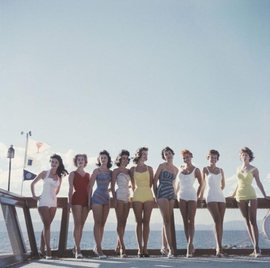 Lake Tahoe Ladies 
1959
by Slim Aarons

Slim Aarons Limited Estate Edition

A group of young women in their bathing suits on the Nevada side of Lake Tahoe, 1959.

unframed
c type print
printed 2023
16×16 inches - paper size


Limited to 150 prints