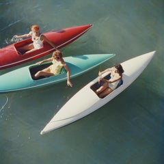 Lake Tahoe Trip, Estate Edition Photograph, Red, Green, White Canoes Zephyr Cove