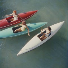 Vintage Lake Tahoe Trip, Estate Edition Photograph, Red, Green, White Canoes Zephyr Cove