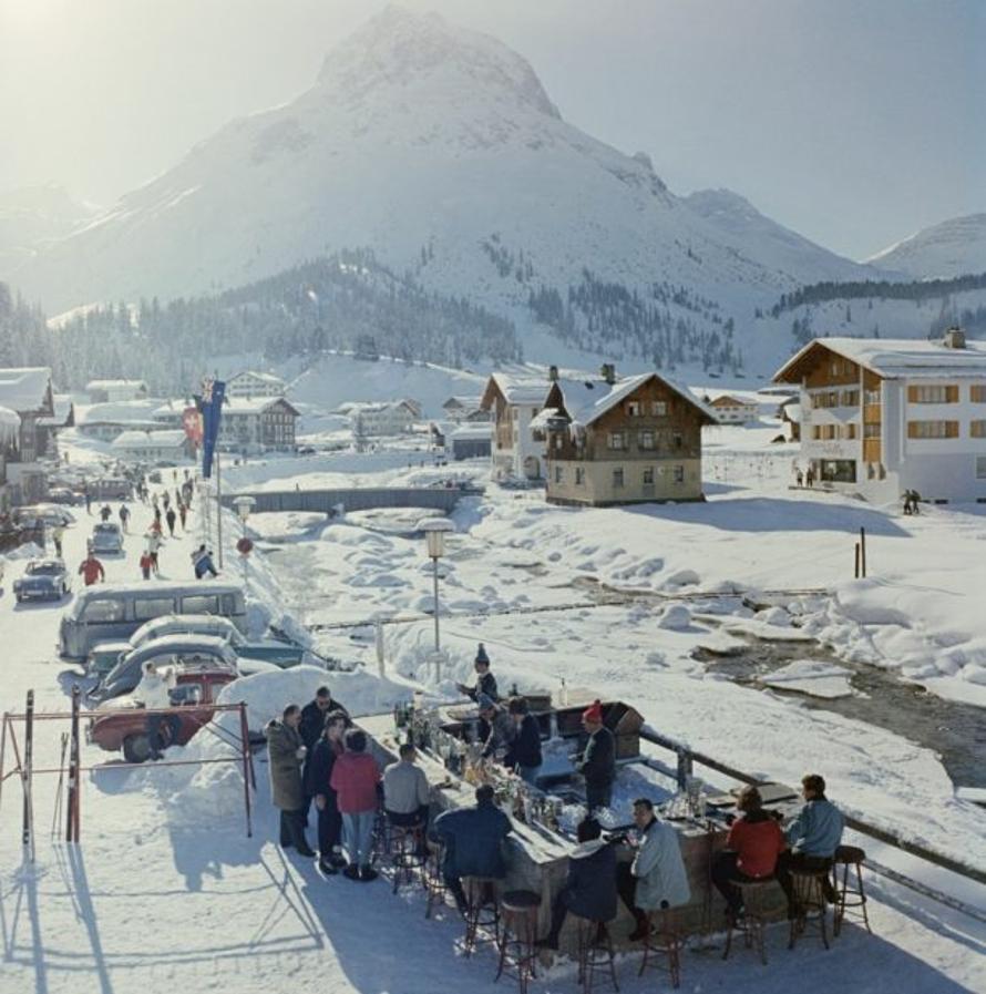 Lech Ice Bar 
1960
by Slim Aarons

Slim Aarons Limited Estate Edition

The Ice Bar at the Hotel Krone in Lech, Austria, 1960. The mountain in the background is the Omershorn.

unframed
c type print
printed 2023
20 x 20"  - paper size


Limited to