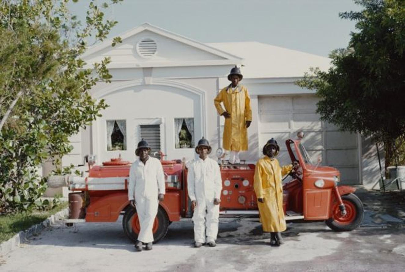 Lyford Cay Fire Service 
1966
by Slim Aarons

Slim Aarons Limited Estate Edition

The fire service in Lyford Cay, on New Providence Island in the Bahamas, April 1966

unframed
c type print
printed 2023
20 x 24"  - paper size

Limited to 150 prints