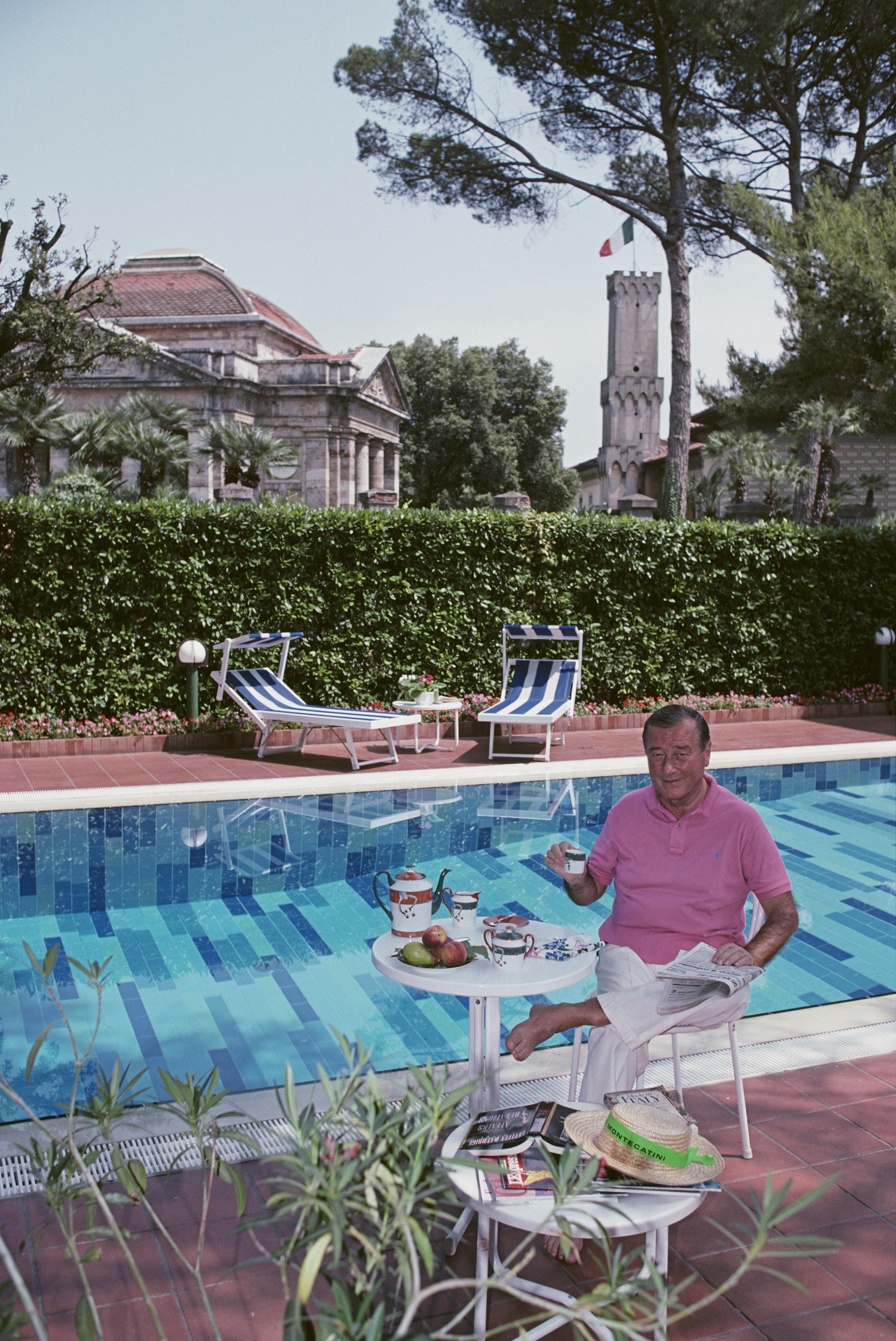 Slim Aarons Color Photograph - Maccioni By His Pool, Estate Edition