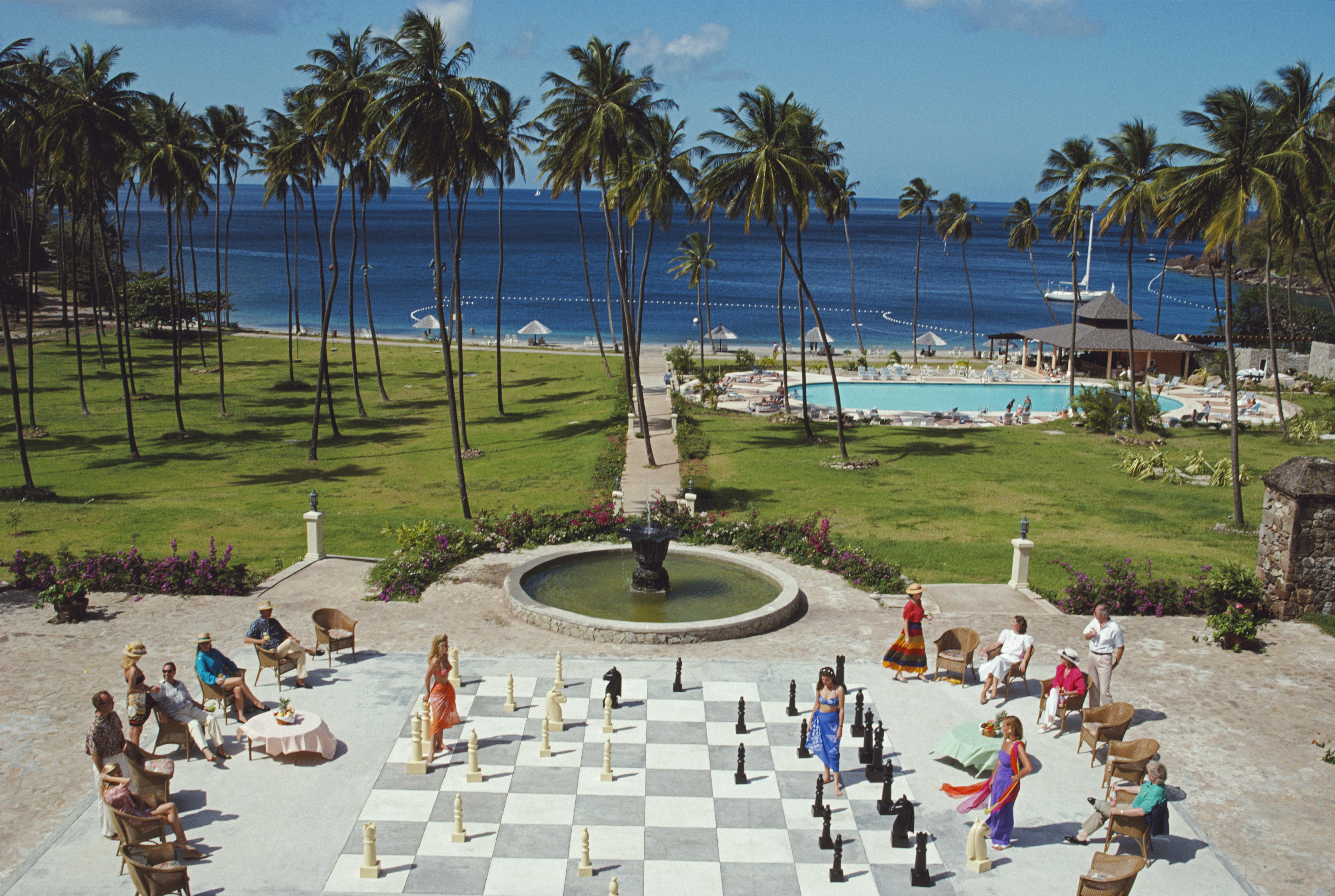'Megachess' 1993 Slim Aarons Limited Estate Edition Print 

A giant game of chess in Saint Lucia, in the Lesser Antilles, February 1993.

Produced from the original transparency
Certificate of authenticity supplied 
Archive stamped

Paper Size 