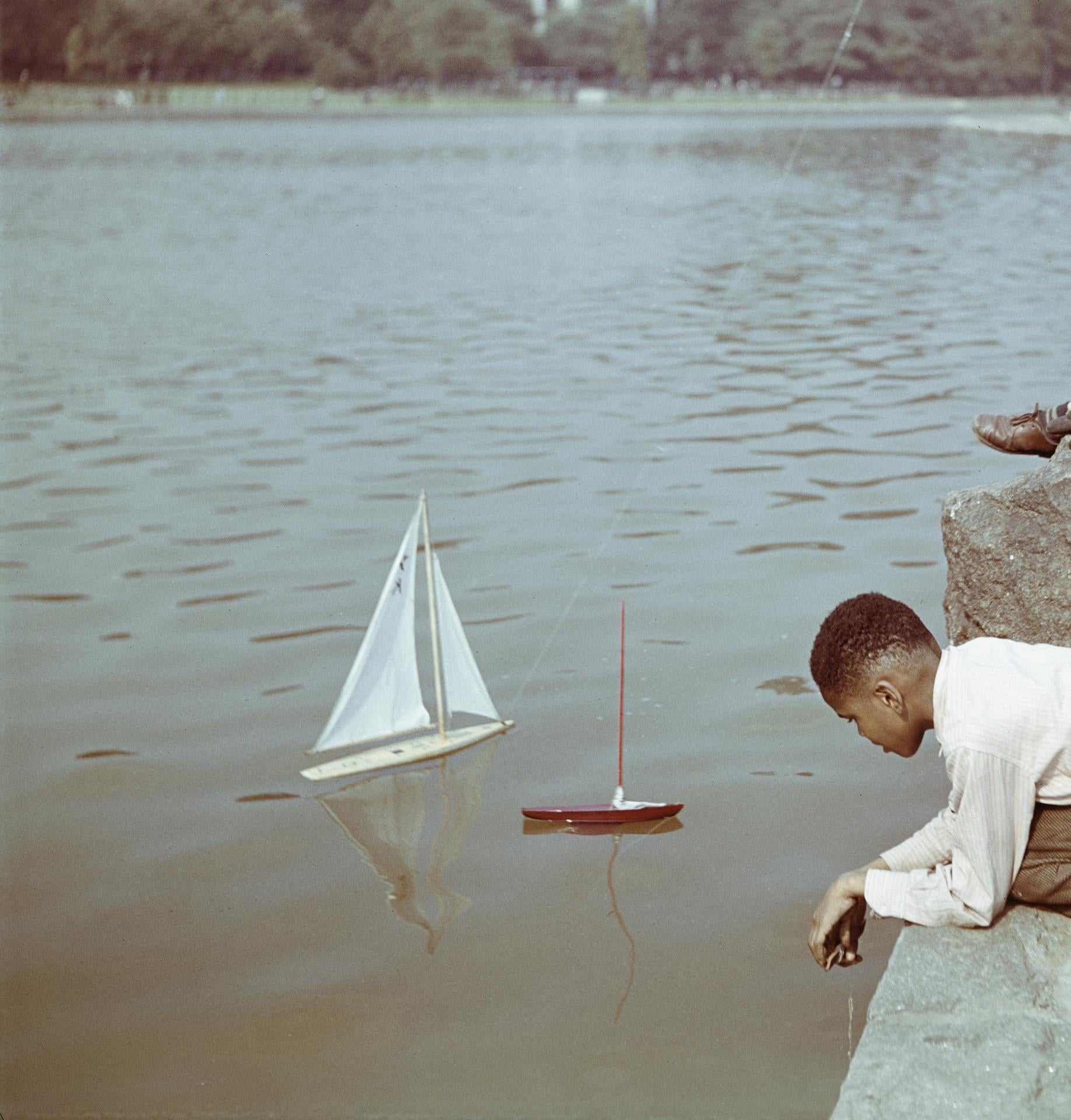 Model Boat Sailing, New York, Estate Edition, Portrait Photograph For Sale 1