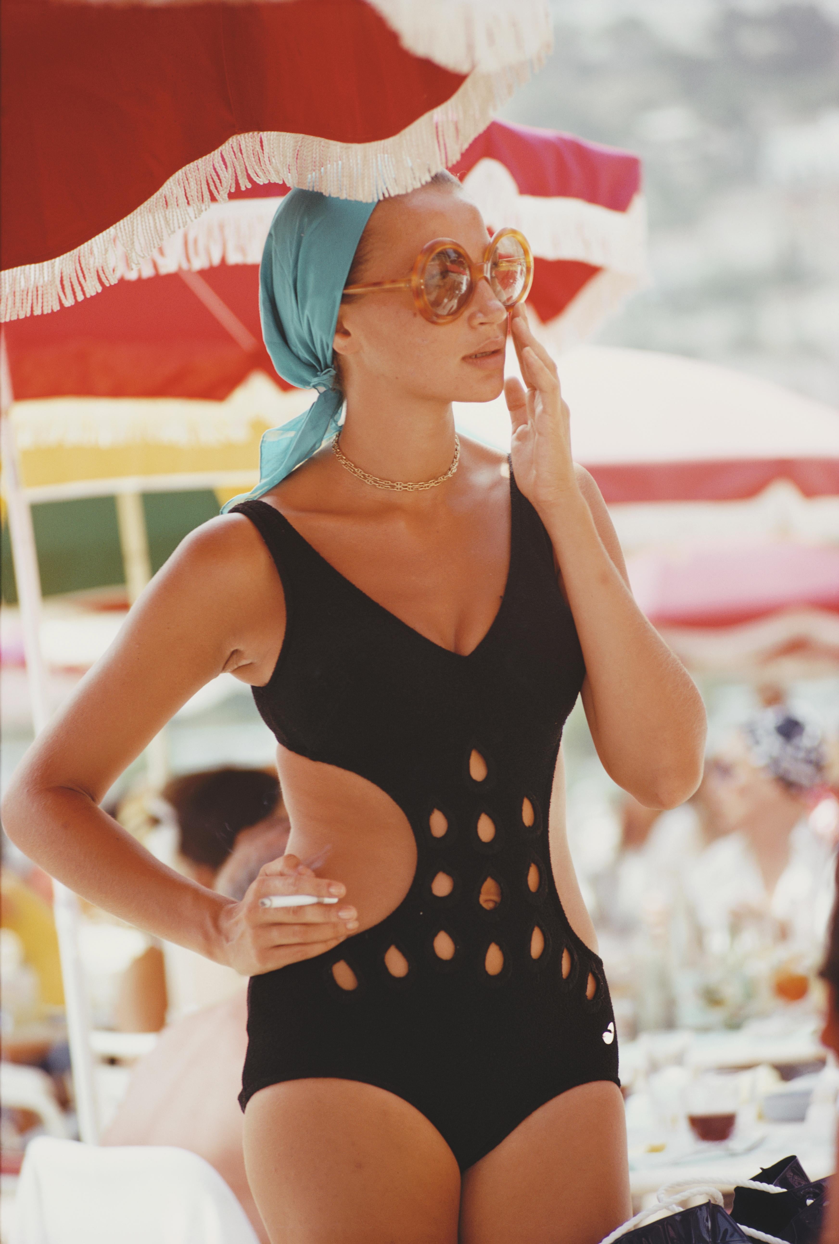 Slim Aarons Color Photograph - Monte Carlo Swimwear, Estate Edition: Classic midcentury French Riviera style