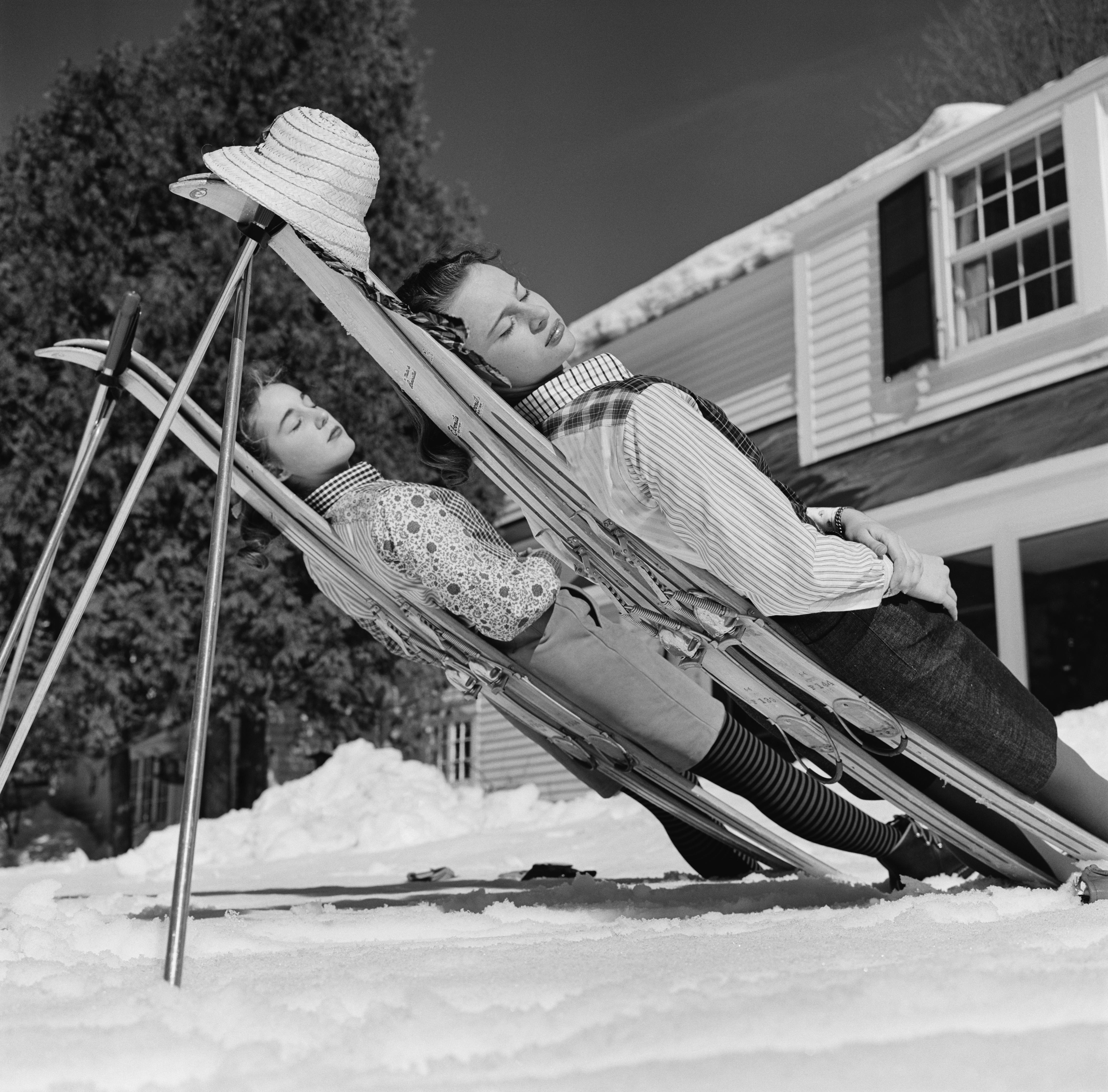 Slim Aarons Portrait Photograph - New England Skiing (1955) - Limited Estate Stamped - Silver Gelatin Fibre Print