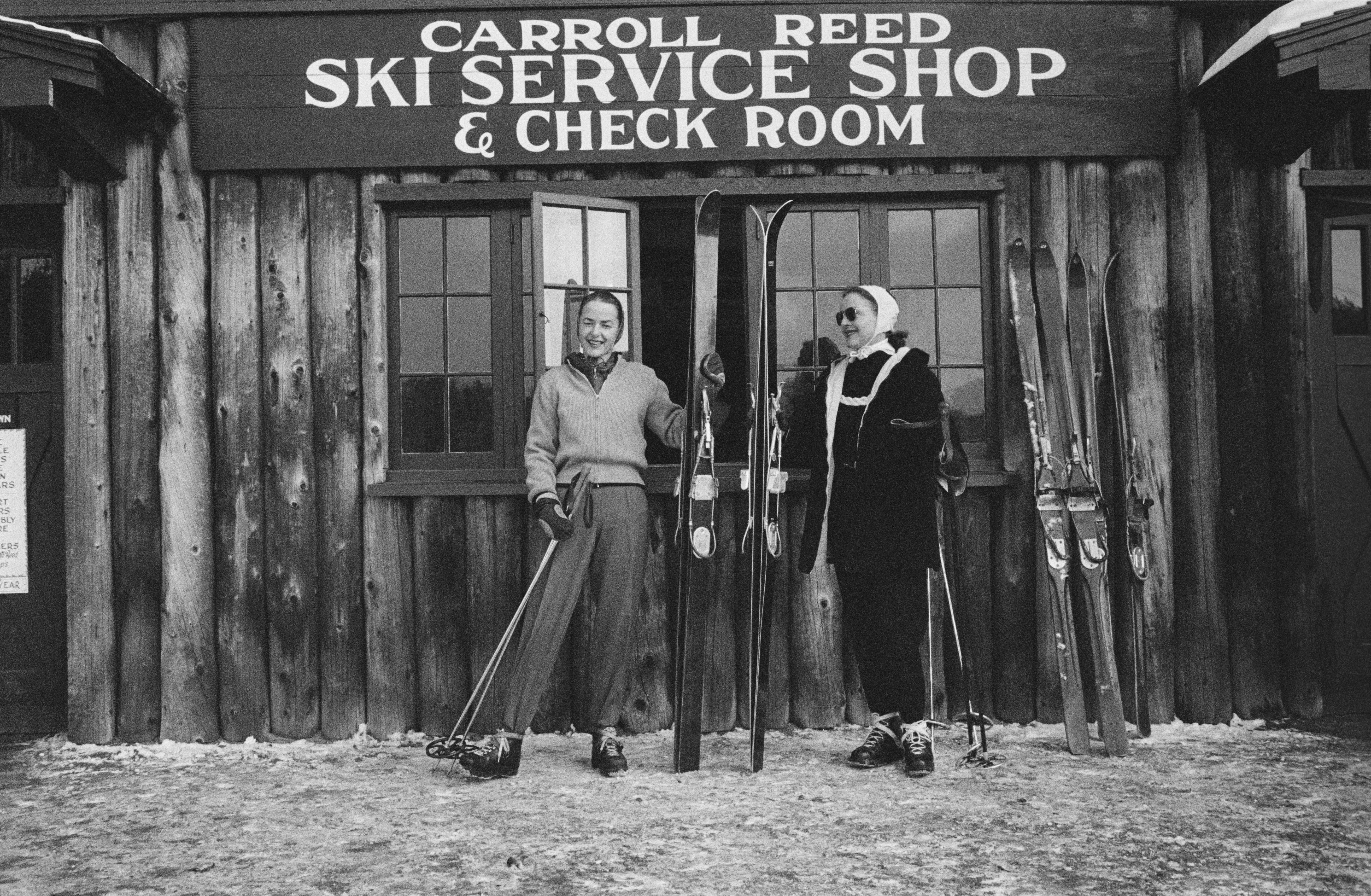 Slim Aarons Portrait Photograph - New England Skiing (1955) - Limited Estate Stamped - Silver Gelatin Fibre Print