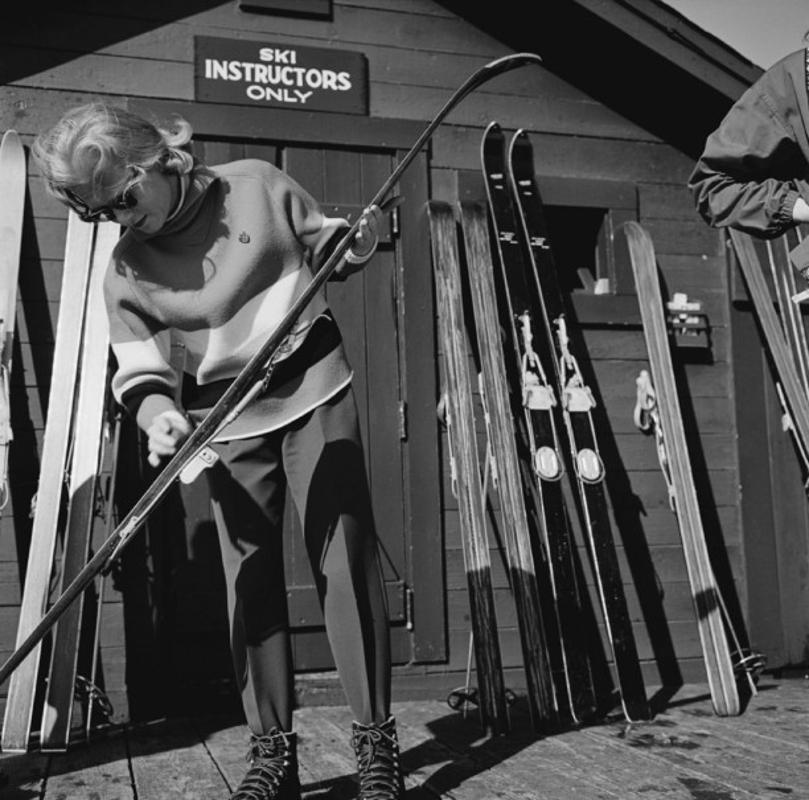 New England Skiing 
1955
by Slim Aarons

Slim Aarons Limited Estate Edition

Skis leaning against the wall of a hut marked ‘Ski Instructors Only’ in New Hampshire, 1955.

unframed
Silver gelatin print
printed 2023
20×20″ - paper size


Limited to