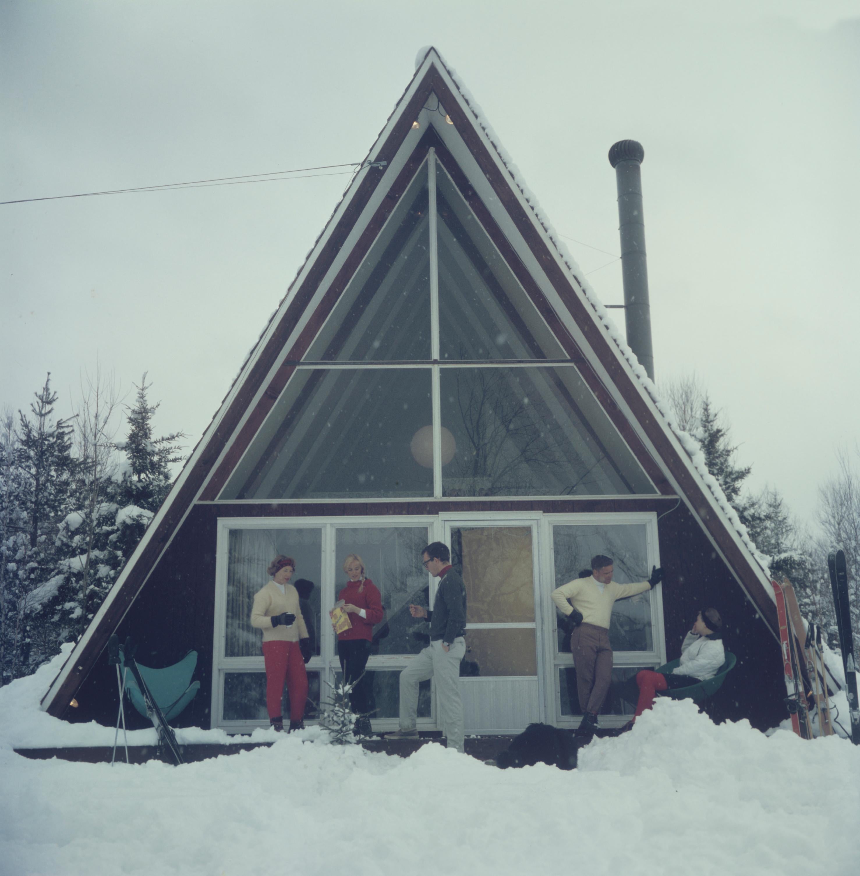 Slim Aarons Figurative Photograph - On the Slopes in Stowe, Estate Edition (Snowscape, Vintage Skaal House, Vermont)