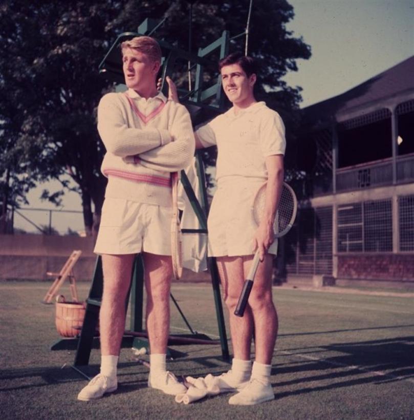 Oz Tennis Stars 
1956
by Slim Aarons

Slim Aarons Limited Estate Edition

Australian tennis players Lew Hoad and Ken Rosewall at the Newport Tennis week in the 1950’s. Hoad beat Rosewall in the men’s singles final at Wimbledon in 1956.

unframed
c