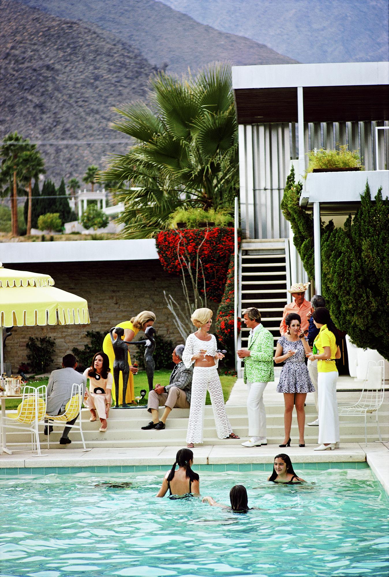 Slim Aarons Color Photograph - Party on the Steps, Estate Edition, Palm Springs Poolside series