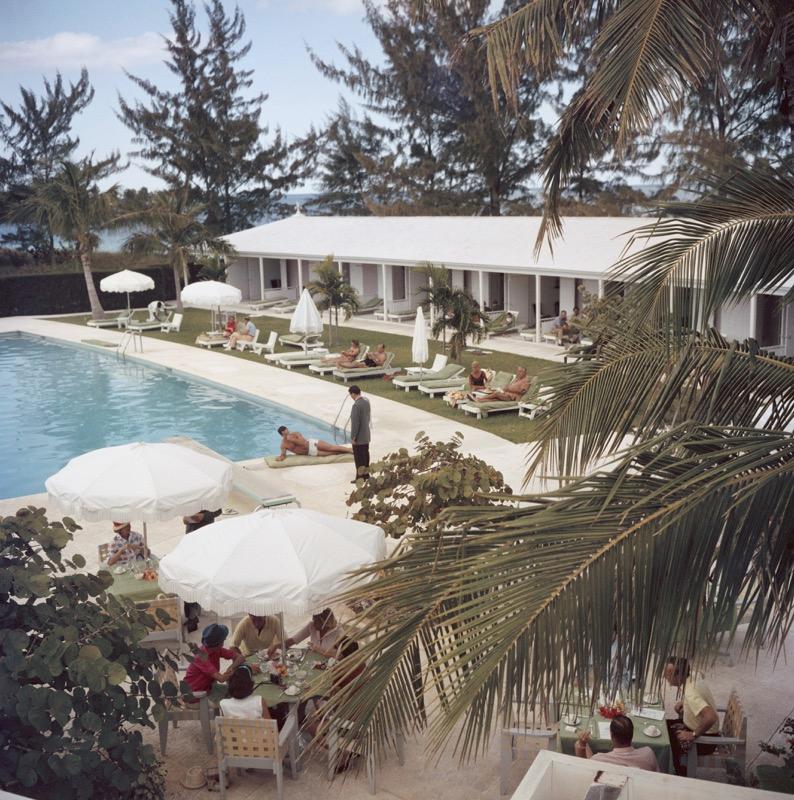 Slim Aarons Color Photograph - Poolside Service (1962) Limited Estate Stamped - Giant 