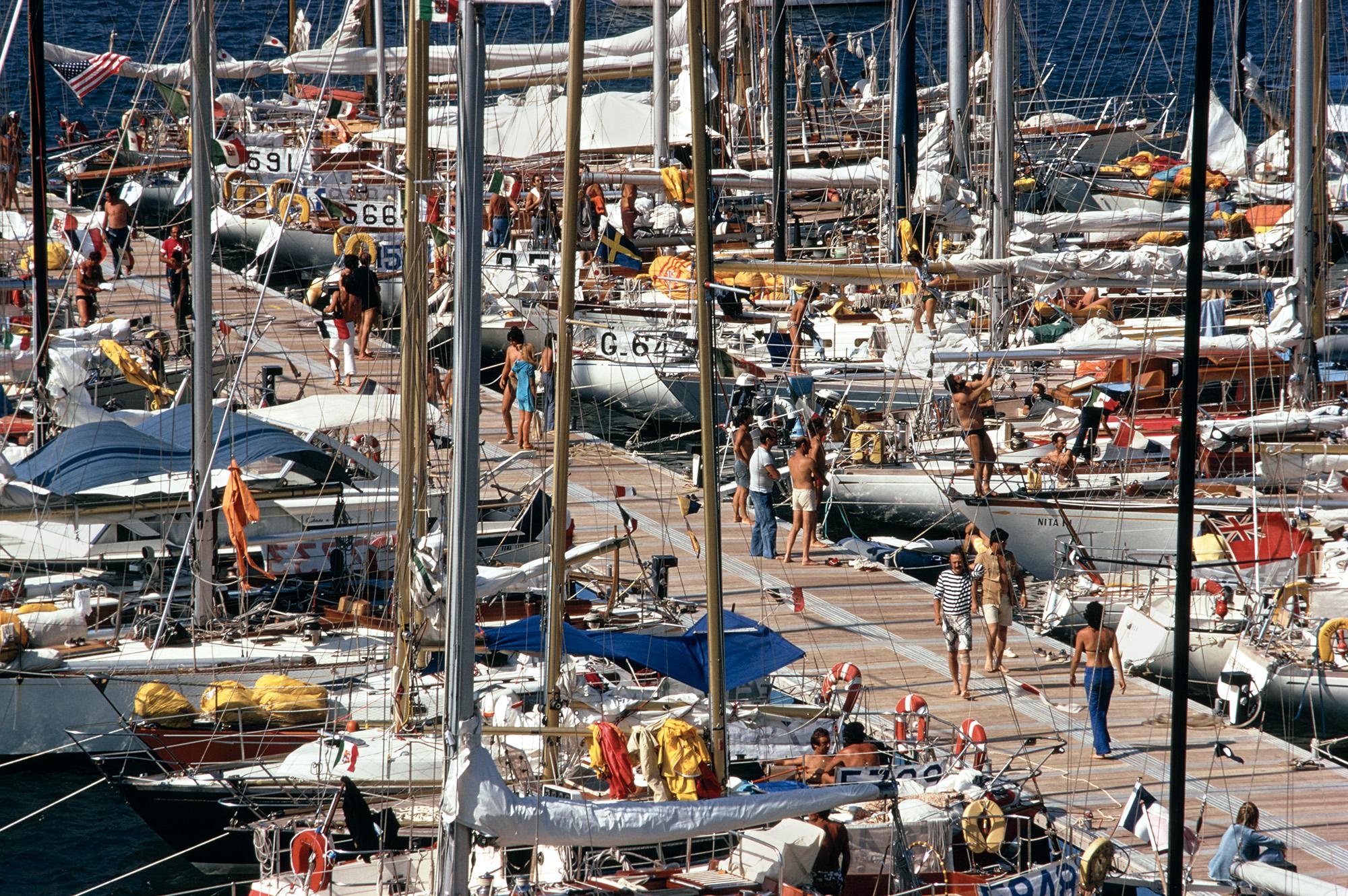 Slim Aarons Color Photograph - Porto Ercole Harbour - View of Yachts in an Italian Harbour, Color C-Print