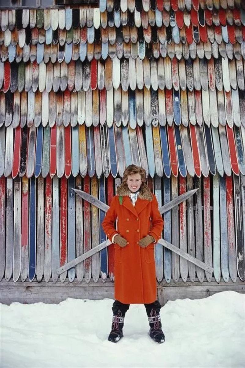 Princess Ruspoli 
1979
by Slim Aarons

Slim Aarons Limited Estate Edition

Princess Lucy Ruspoli stands in front of a colourful wall of old skis in Lech am Arlberg, Austria, February 1979.

unframed
c type print
printed 2023
20 x 24"  - paper