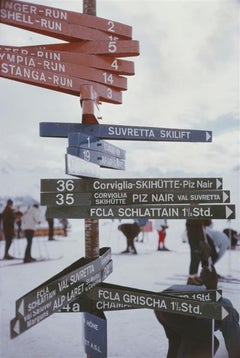Vintage Signpost In St Moritz Slim Aarons Estate Stamped Print