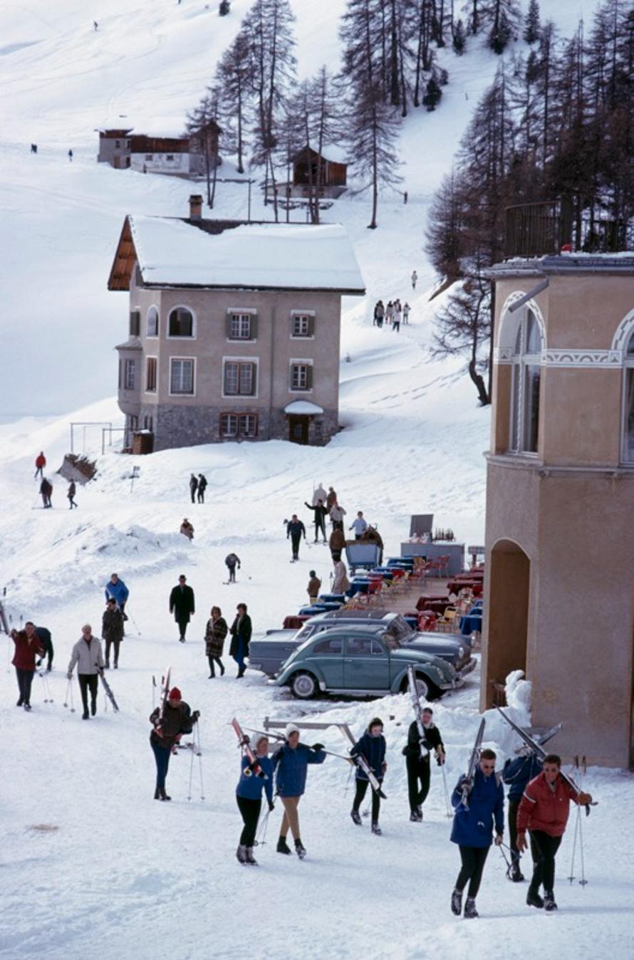 Skiers in St Moritz 
1963
by Slim Aarons

Slim Aarons Limited Estate Edition

Skiers in St Moritz, Switzerland, March 1963.

unframed
c type print
printed 2023
24 x 20"  - paper size

Limited to 150 prints only – regardless of paper size

blind