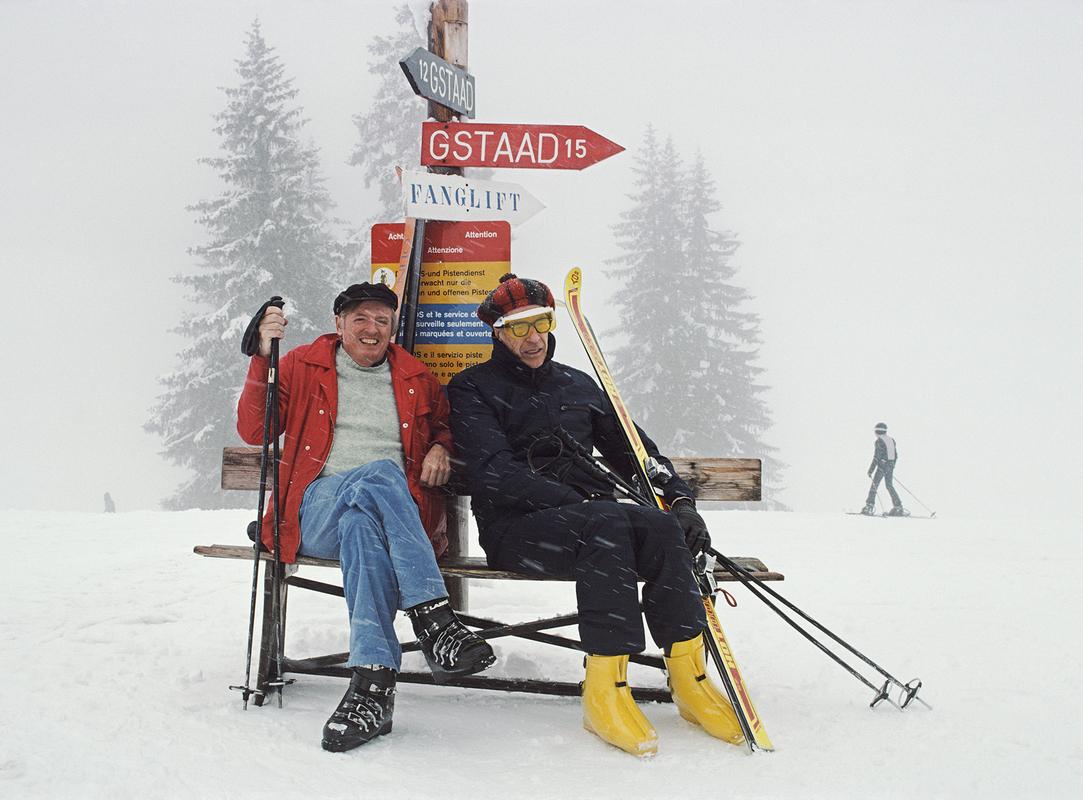 'Skiing Holiday' 

American political novelist William F Buckley Jnr takes a break from skiing near Gstaad with Canadian-born economist John Kenneth Galbraith, 1950.

30x40 inches / 76 x 102 cm paper size 
 
Estate Stamped Collection Edition to 150