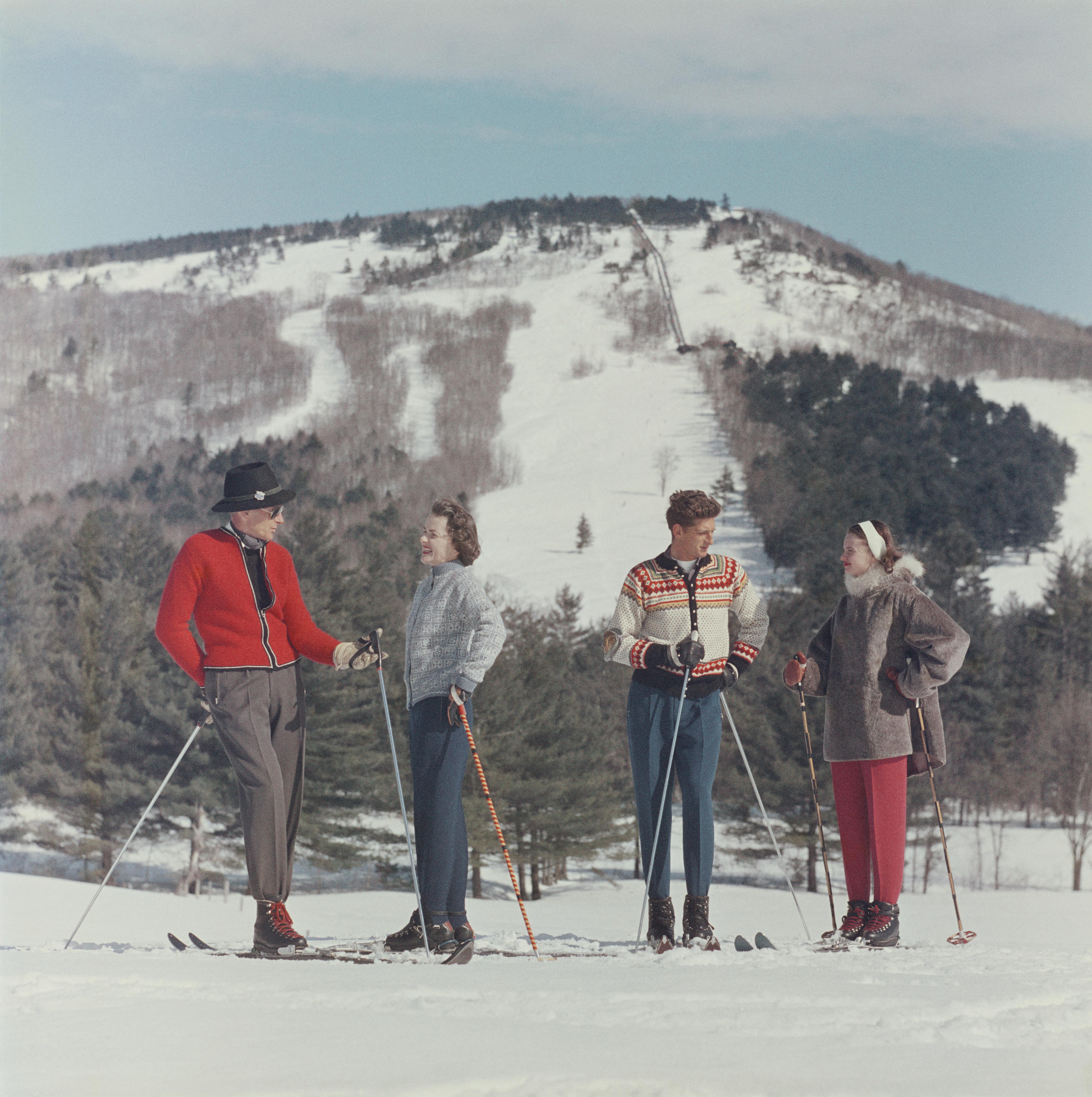 Skiers at the Cranmore Mountain Resort, North Conway, New Hampshire, USA, circa 1955. 

Once a year, we uncover never-before-seen Slim Aarons images! This is one of fifteen from our new collection. A word from our Curator Shawn Waldron:  ‘For the