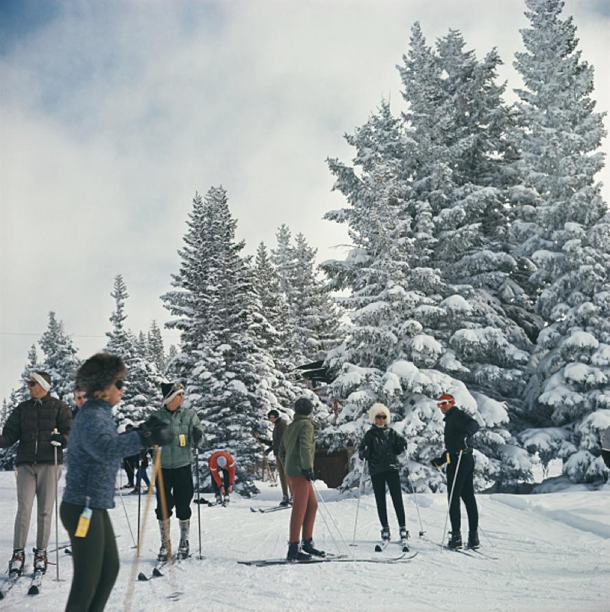 Skiing in Vail 
1964
by Slim Aarons

Slim Aarons Limited Estate Edition

A group of skiers standing next to snow covered trees in Vail, Colorado, USA, 1964. 

unframed
c type print
printed 2023
20 x 20"  - paper size


Limited to 150 prints only –