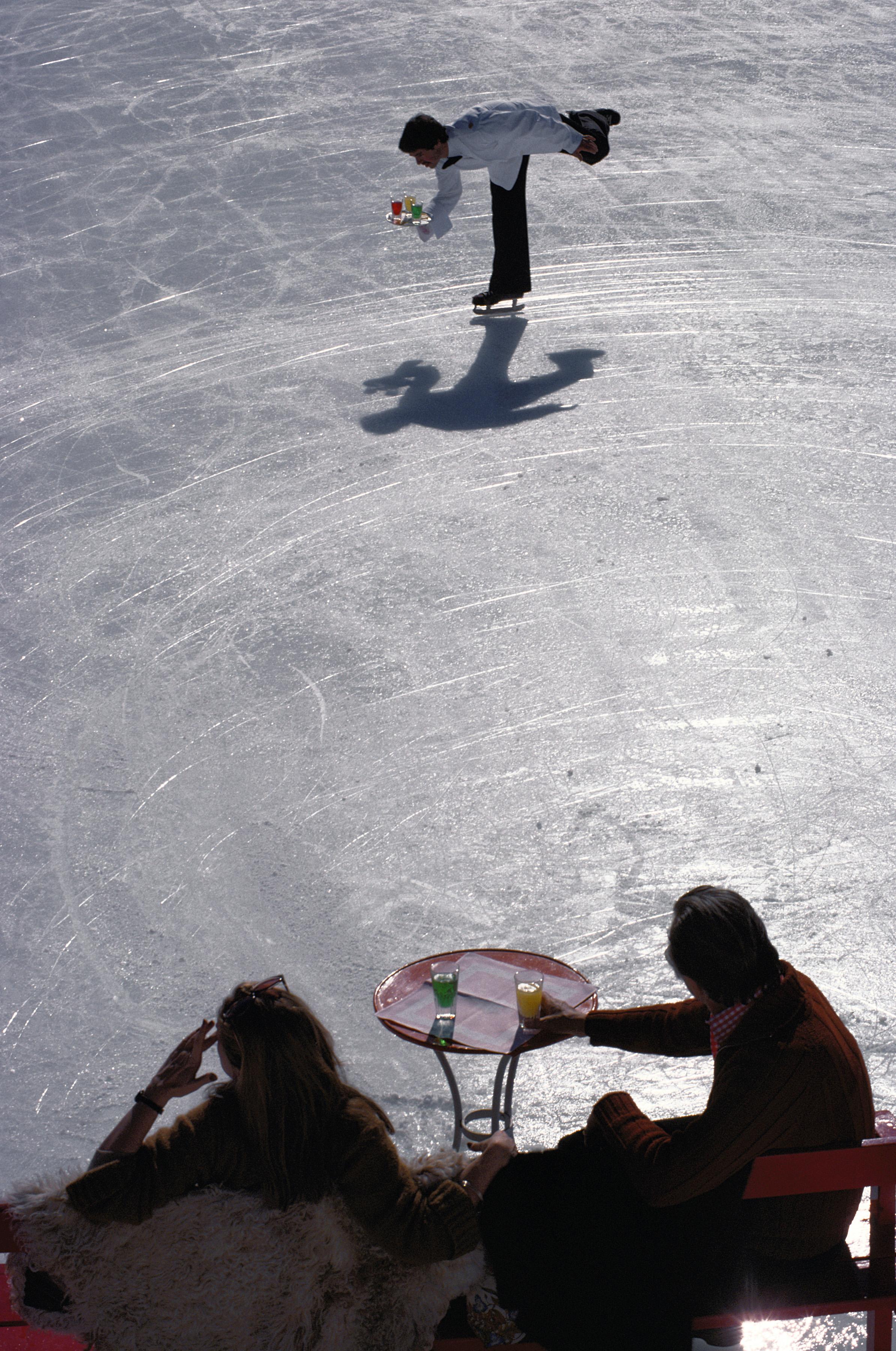 Slim Aarons Color Photograph - Skiing Waiter, Estate Edition