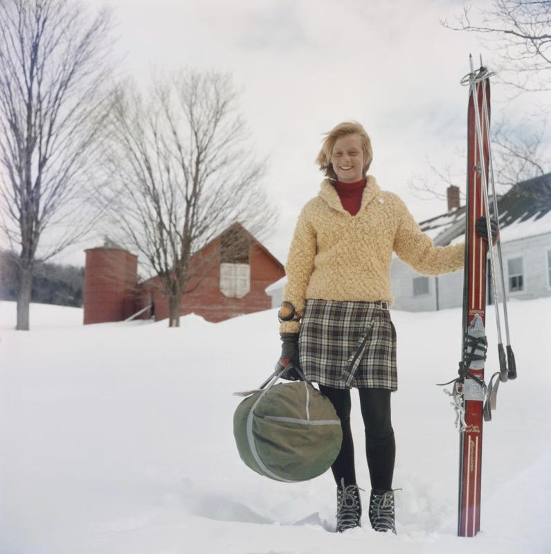 Slim Aarons Color Photograph - Skiing Waitress (1960) - Limited Estate Stamped  
