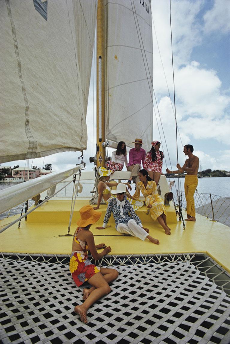 Colorful Crew, 1970
Chromogenic Lambda Print
Estate edition of 150

A group of colourfully dressed friends on board the Calypso clothing store owned boat, Bermuda, June 1970.

Estate stamped and hand numbered edition of 150 with certificate of