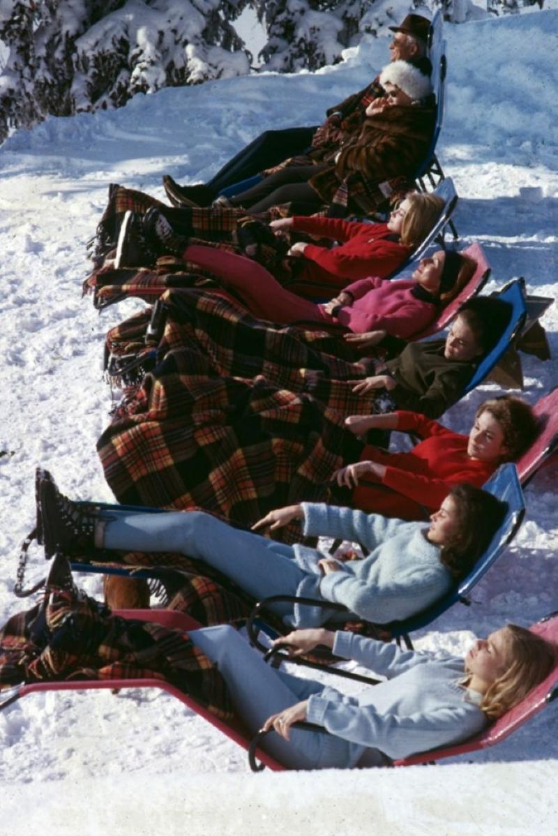 Winter Suntans

Young women enjoy a relaxing sunbathe in snowy Gstaad. 

Slim Aarons Chromogenic C print 
Printed Later 
Slim Aarons Estate Edition 
Produced utilising the only original transparency or negative held at the Archive in London
