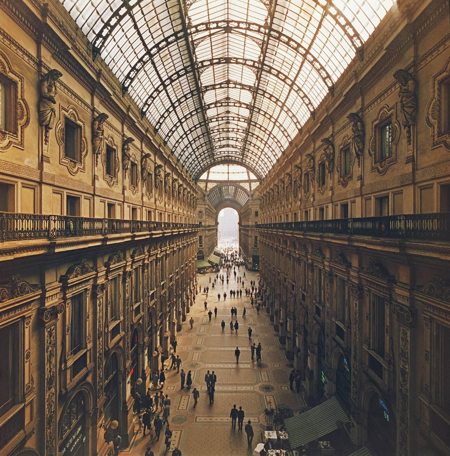 'Galleria Vittorio Emanuele II' 1960 

View looking down the Galleria Vittorio Emanuele II in Milan, Italy, 1960. Opened in 1890, the covered arcade is on the northern side of the Piazza del Duomo.
Beautifully architectural and with an abstract