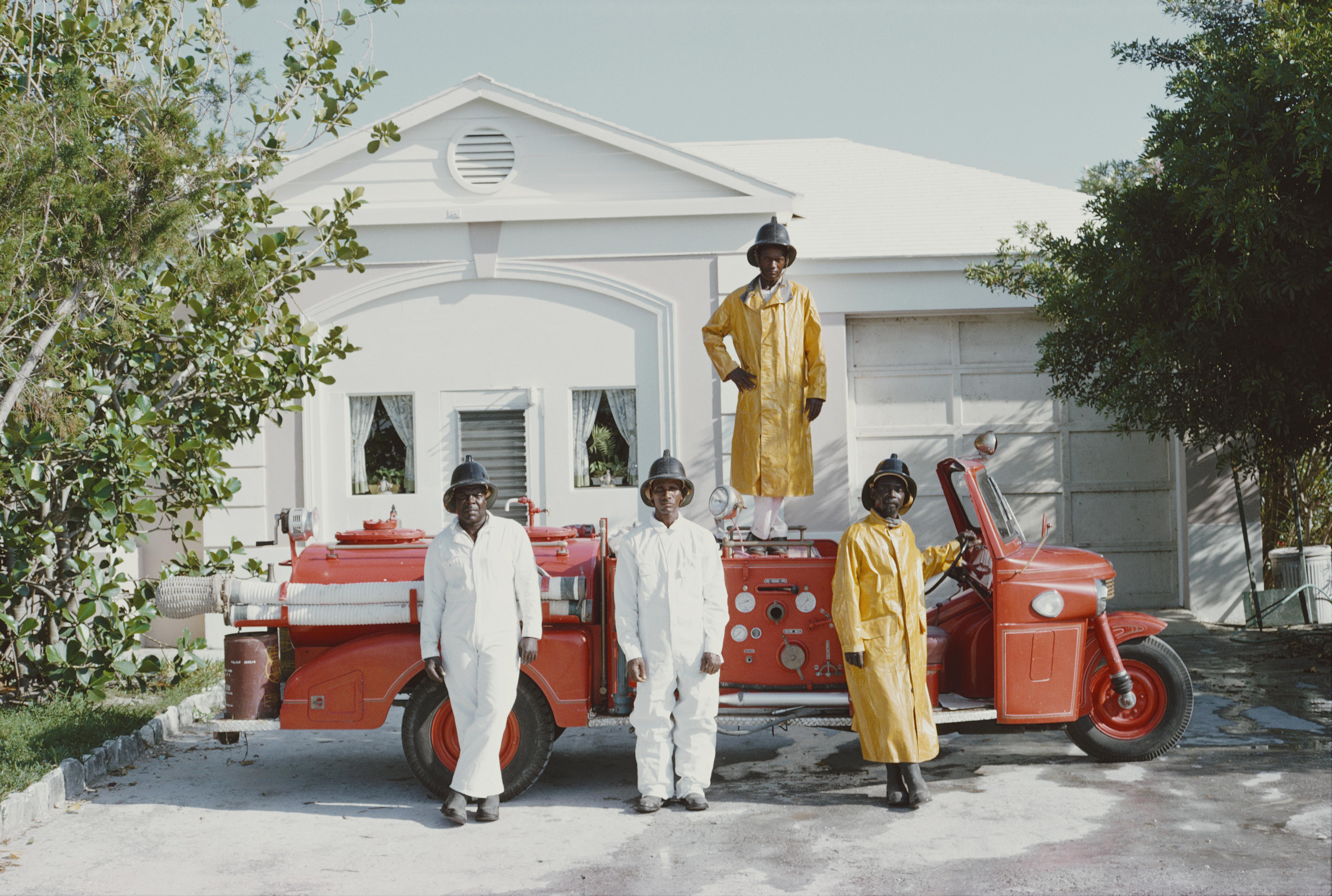'Lyford Cay Fire Service' 1966 Slim Aarons Limited Estate Edition Print 
The fire service in Lyford Cay, on New Providence Island in the Bahamas, April 1966. 

Slim Aarons Chromogenic C print 
Printed Later 
Slim Aarons Estate Edition 
Produced