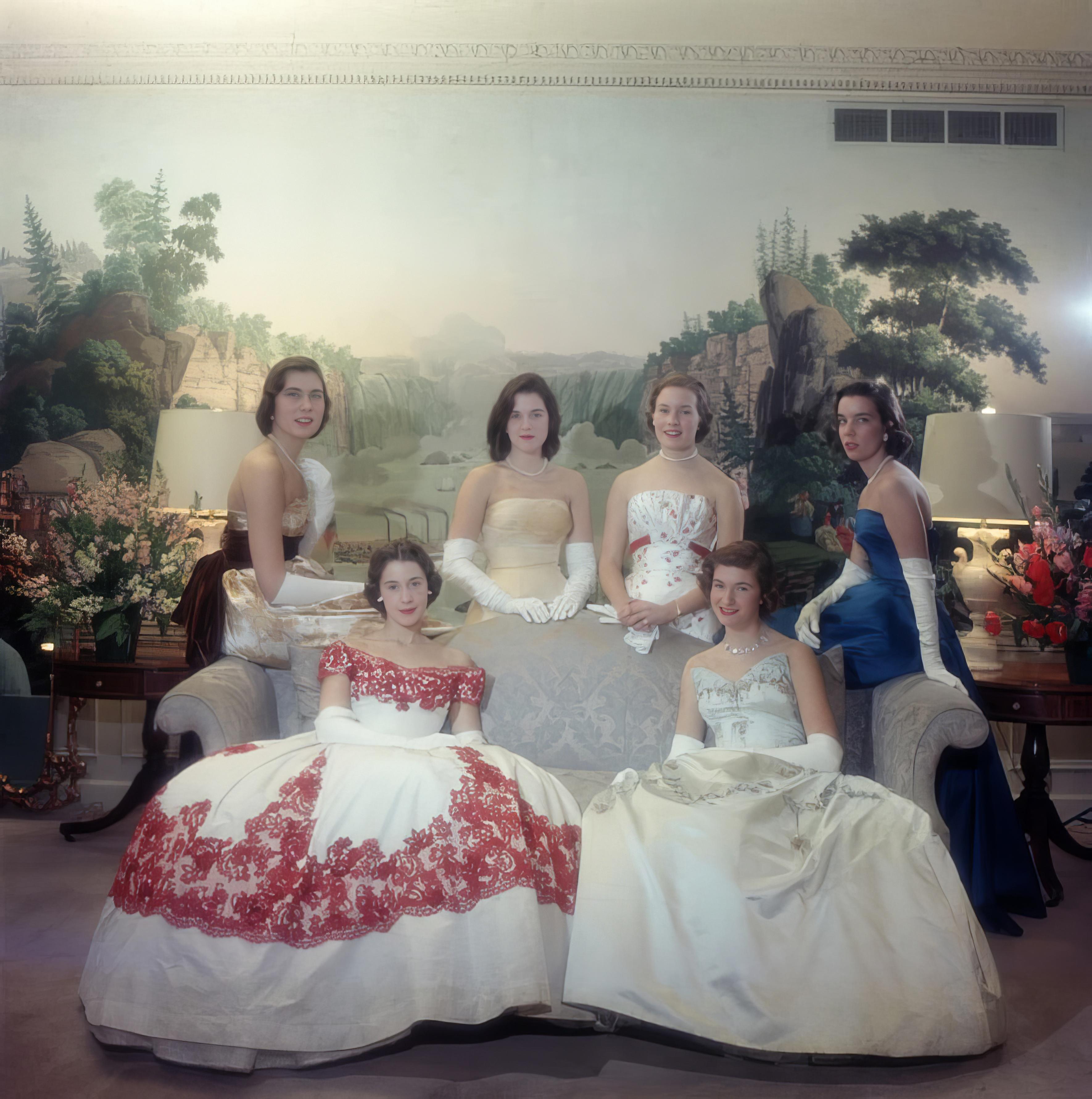 Slim Aarons
New York Debs
1958
Chromogenic Lambda Print
Estate stamped and hand numbered edition of 150 with certificate of authenticity from the estate. 

Leading New York debutantes of 1958. Standing, left to right: Linda McKay Stevenson, Sandra