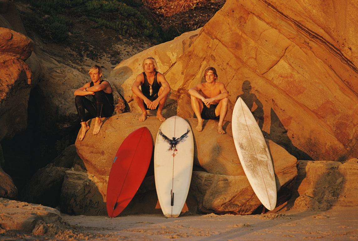 Laguna Beach Surfers, 1970
Chromogenic Lambda Print
Estate edition of 150

Three surfers with their boards at sunset, Laguna Beach, California, January 1970. 

Estate stamped and hand numbered edition of 150 with certificate of authenticity from the