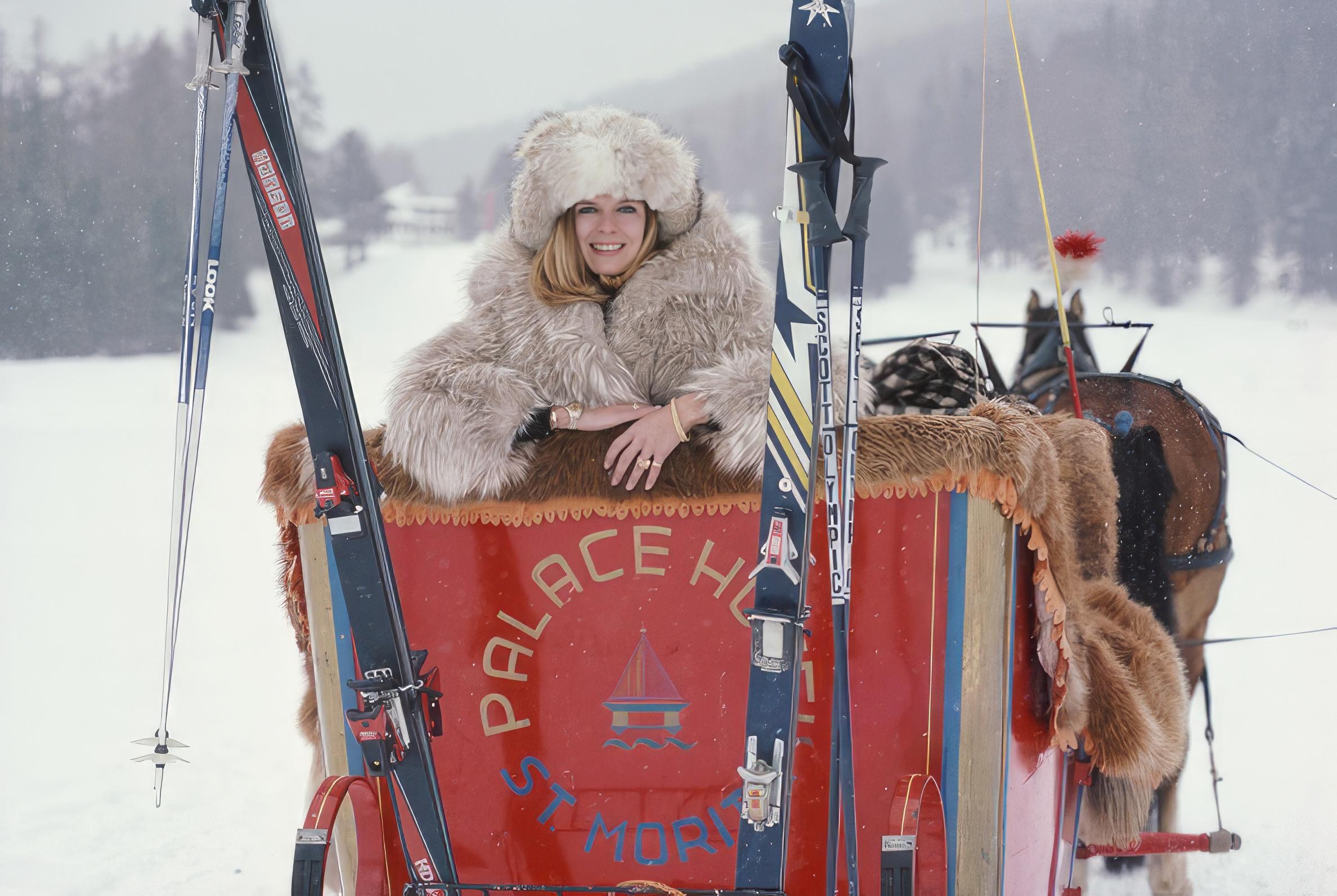 Slim Aarons
Skiing In St. Moritz
1983
C print
Estate stamped and hand numbered edition of 150 with certificate of authenticity from the estate.   

Countess Jan Bonde in the Palace Hotel sleigh on Lake St. Moritz, Switzerland, 1983. (Photo by Slim